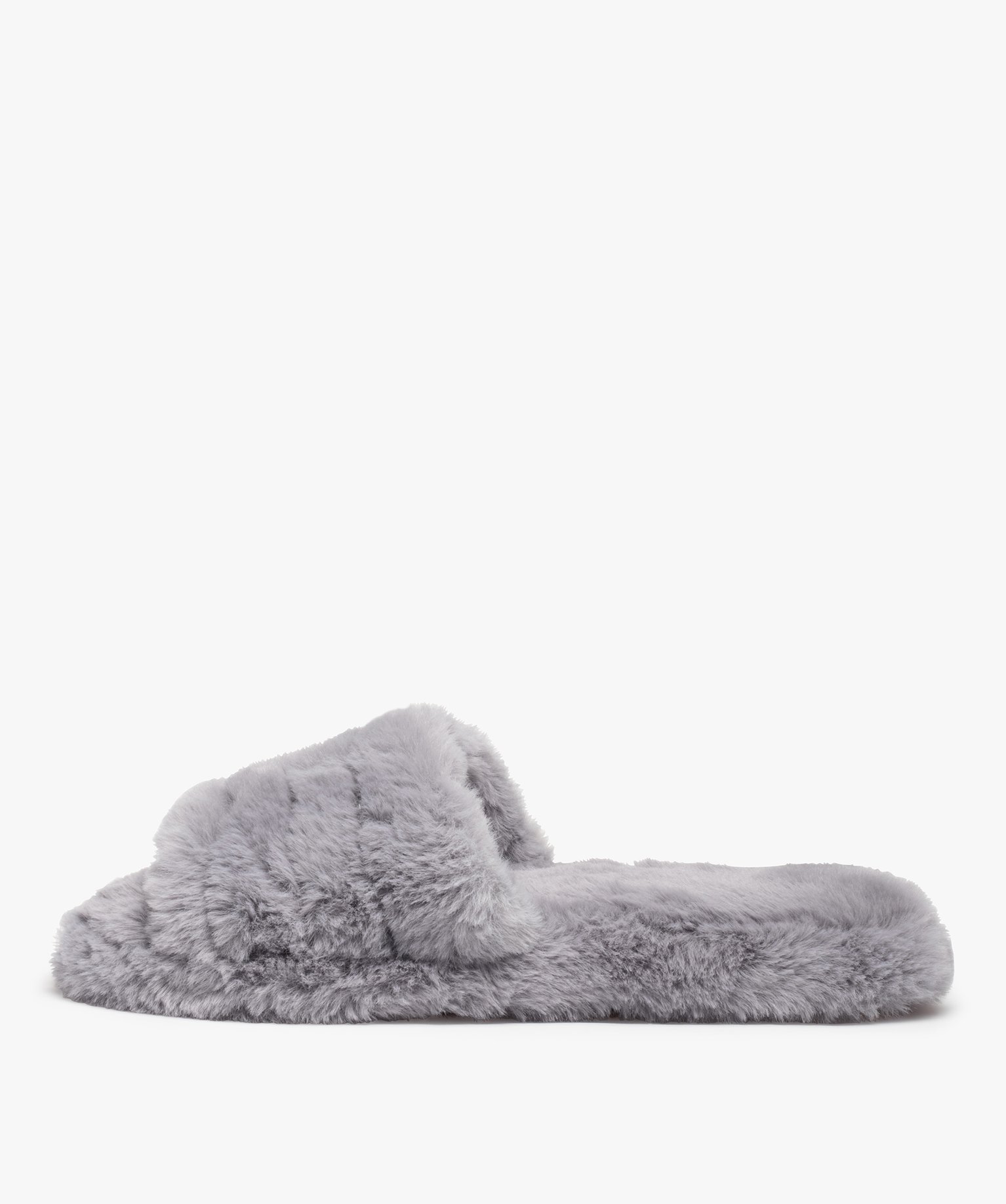Chaussons mules unies en textile peluche femme gris | GEMO