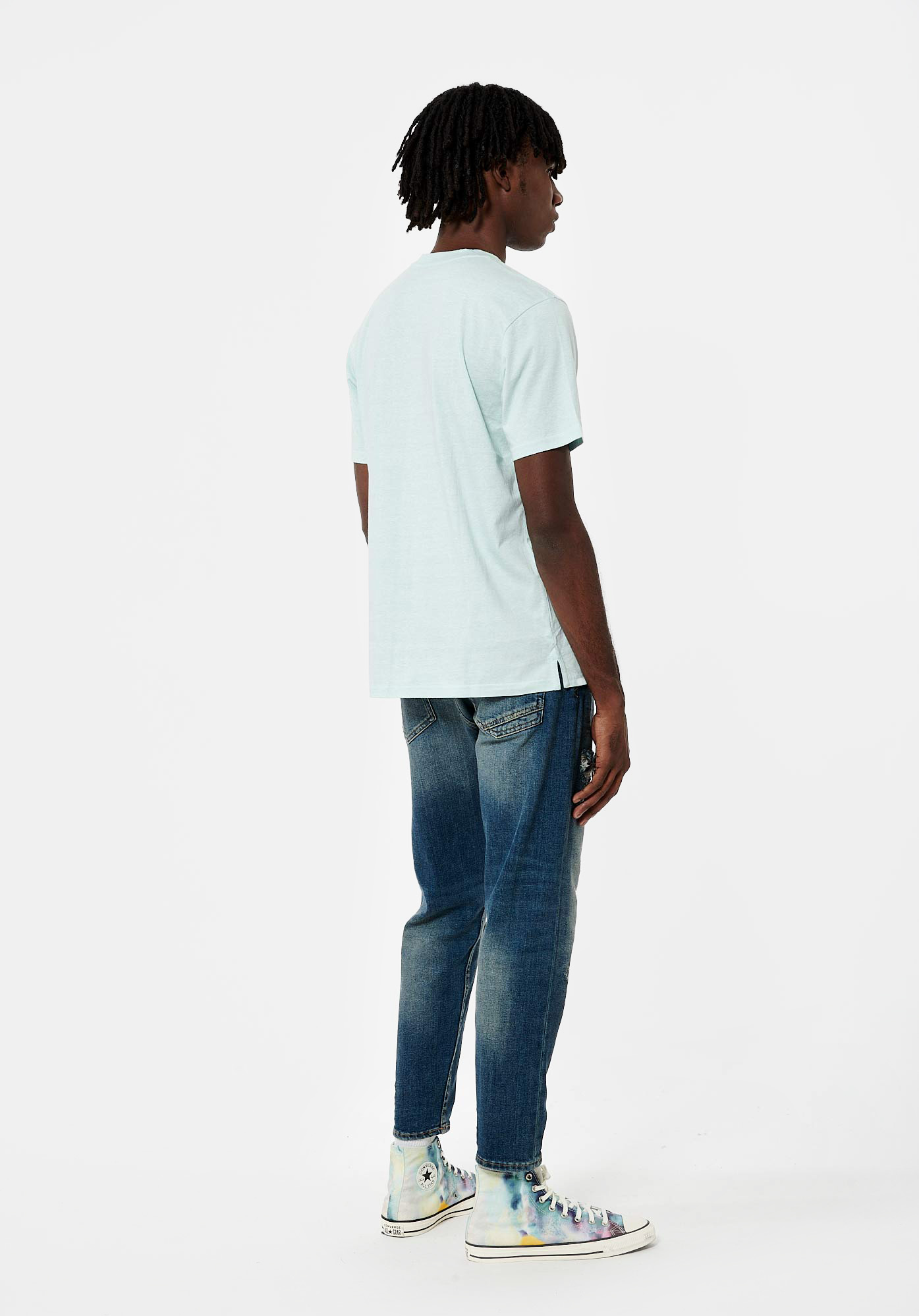 SAVE   T-shirt bleu chiné Homme en 100% coton