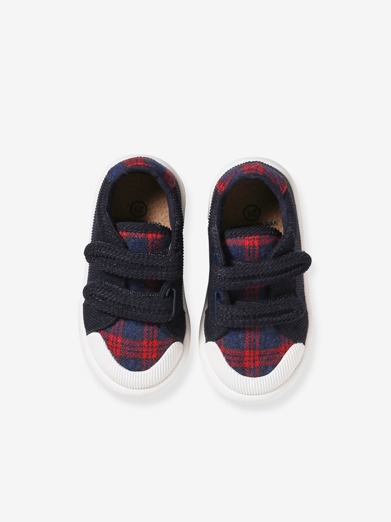 Vertbaudet Baby Stoff-Sneakers mit Klettverschluss - blau kariert