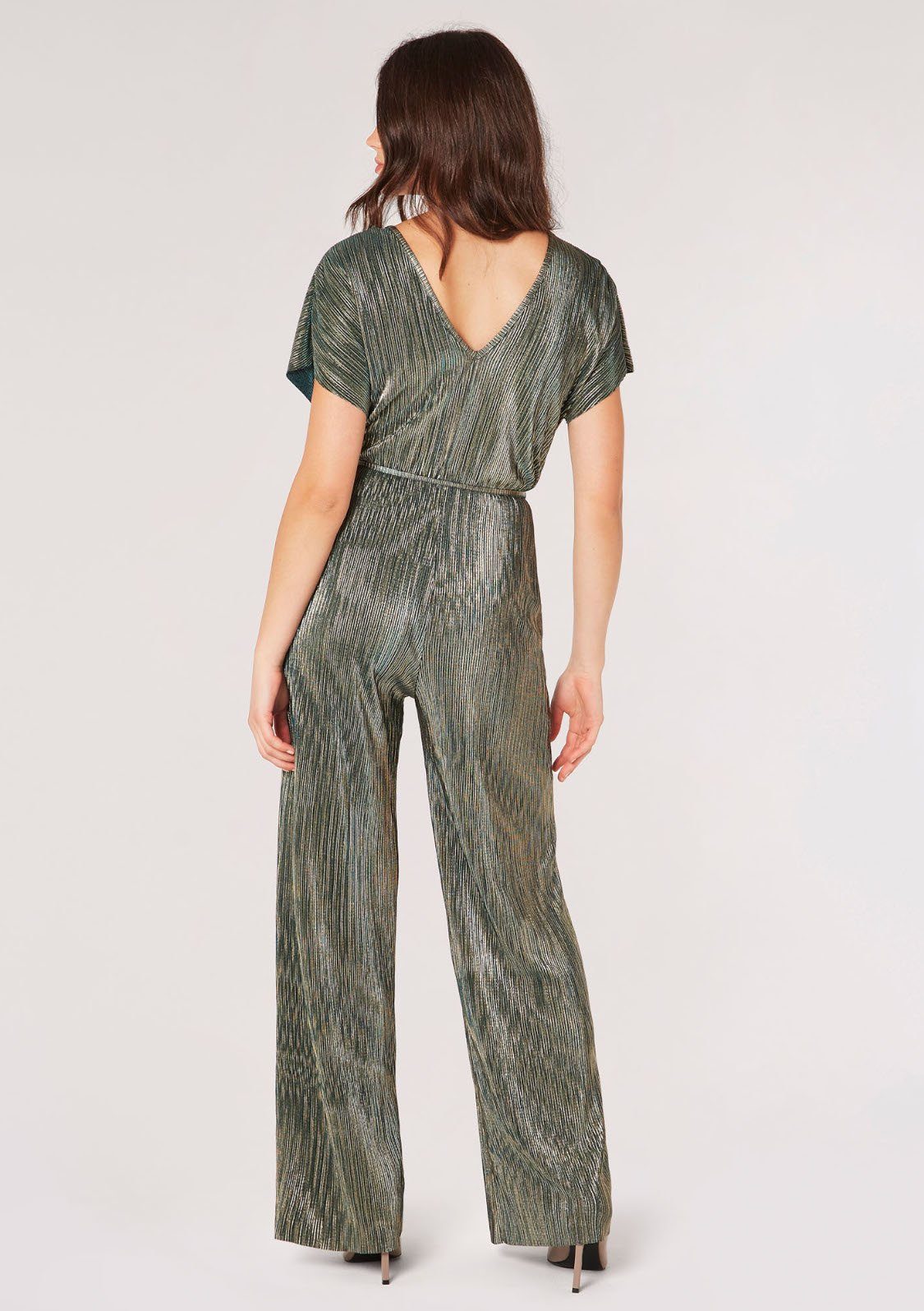Apricot Jumpsuit Plisse Lurex Jumpsuit (2-tlg., mit Bindeband) in Wickeloptik