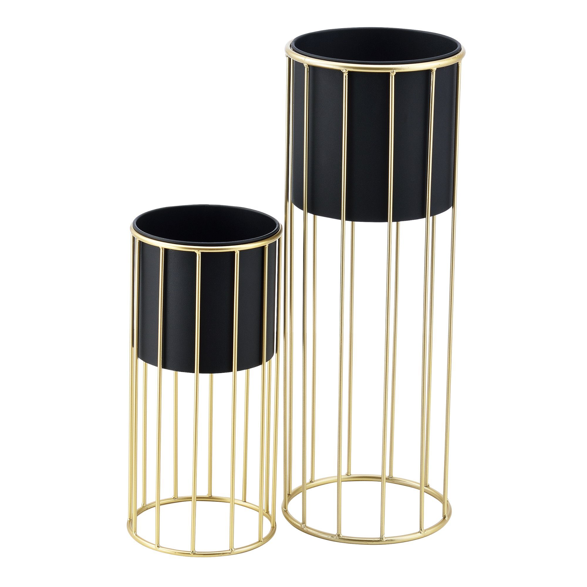 en.casa Blumenständer (Set, 2er), Mortsel Pflanzenständer 2er Set Metall Schwarz/Goldfarben