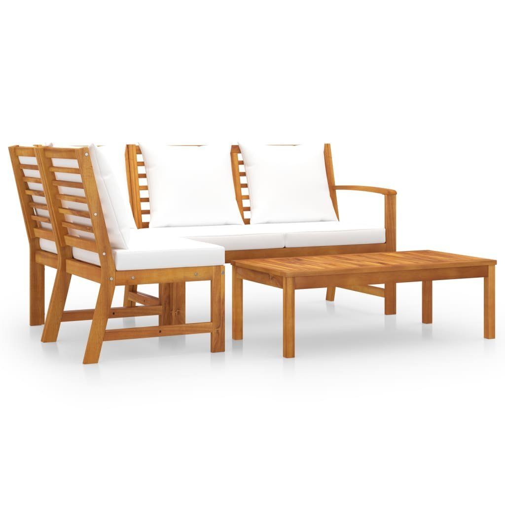 vidaXL Gartenlounge-Set 4-tlg. Garten-Lounge-Set mit Auflagen Creme Massivholz Akazie, (1-tlg)