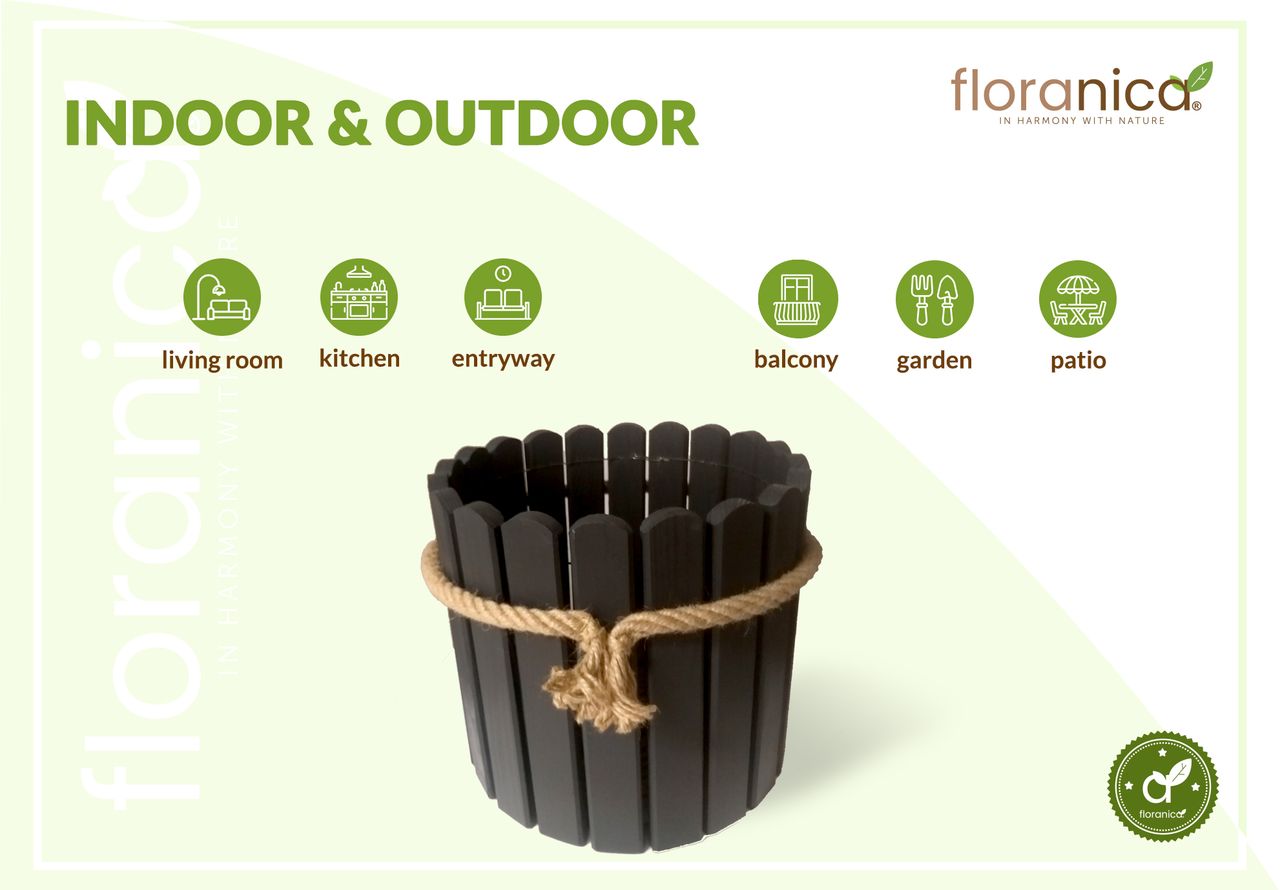 Pemicont Floranica Runder Blumentopf aus Holz 33x20cm Anthrazit Imprägnierte Kiefer Schutzhülle für Kräuter Blumen Haus- und Gartendekoration Truhe Innen- und Außeneinsatz EU-Produkt