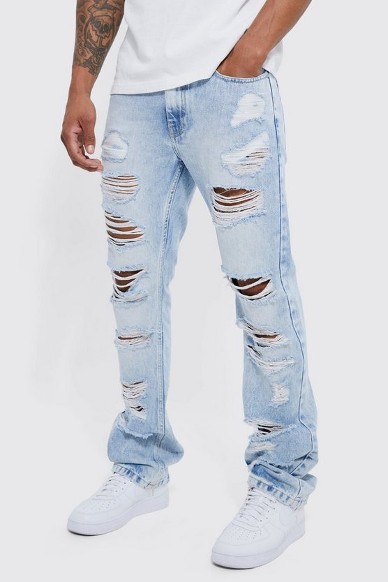 Slim-Fit Schlagjeans mit Rissen