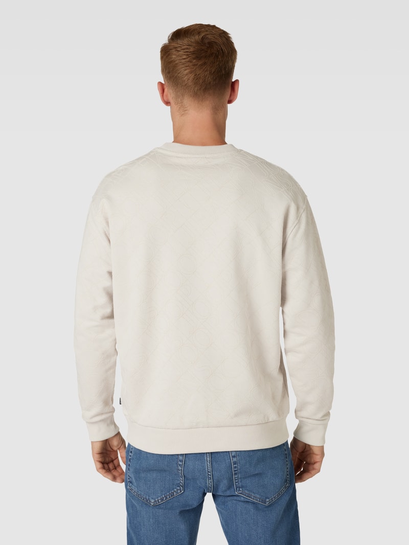 Sweatshirt mit Allover-Label-Stitching Modell 'Cayetano' in offwhite