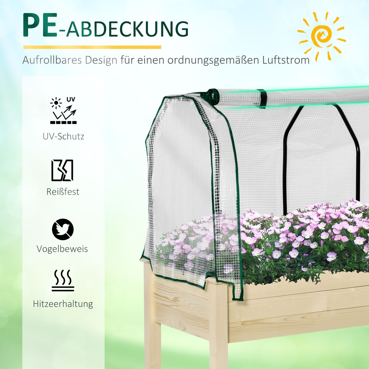 Outsunny Hochbeet Frühbeet mit Gewächshaus, Gemüsebeet mit Stoffauskleidung