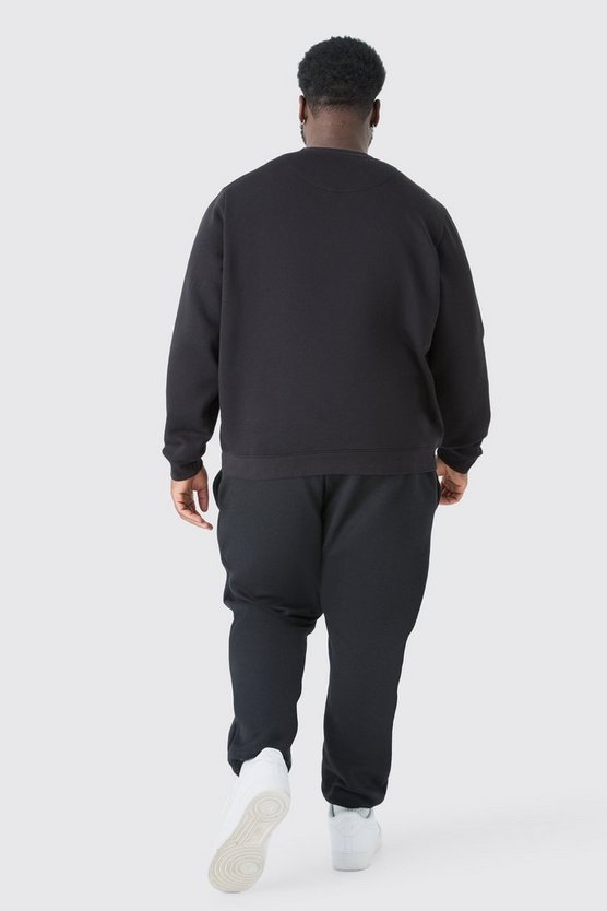 Plus Man-Dash Rundhals Sweatshirt in Schwarz