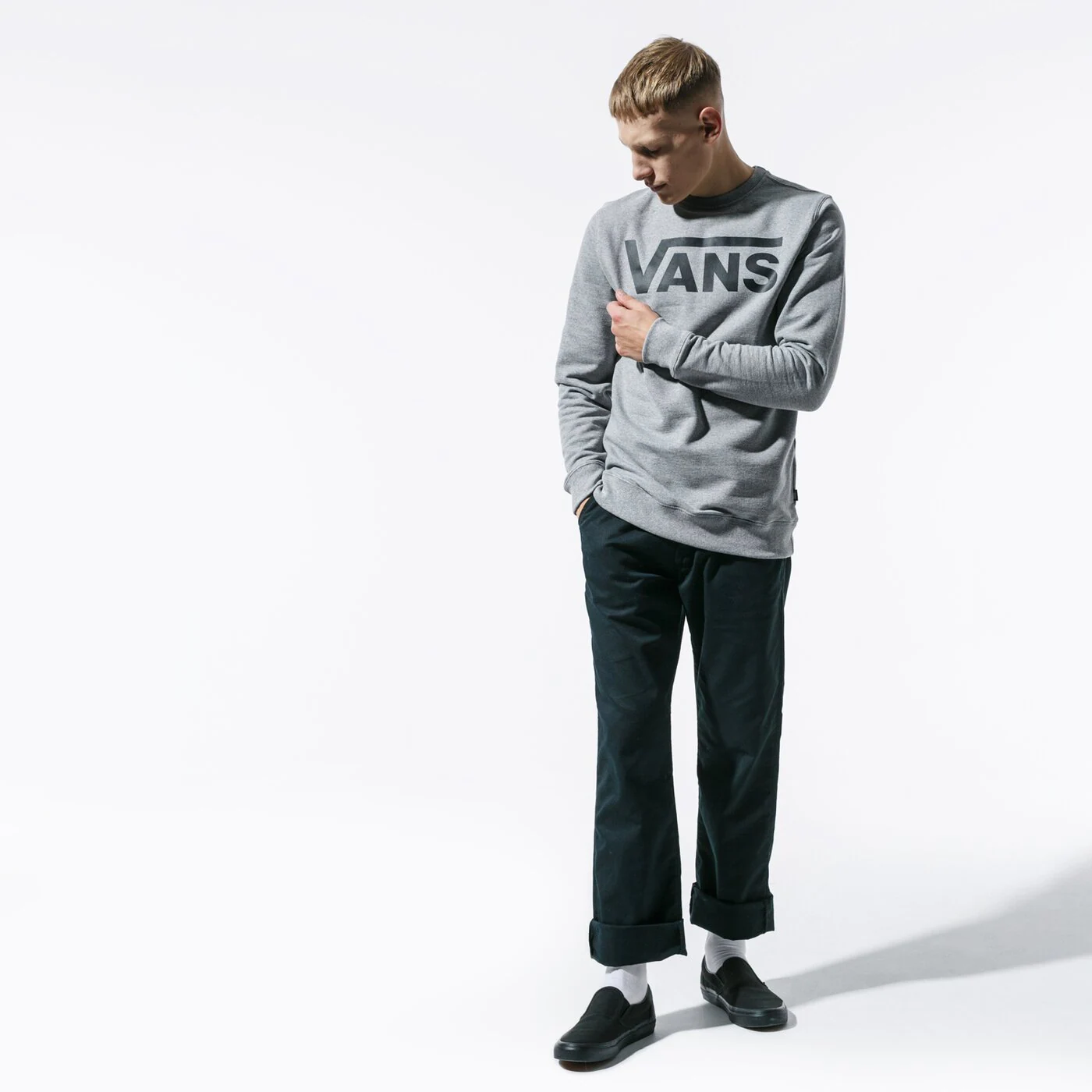 VANS SWEATSHIRT VANS CLASSIC CREW II HEATHER/BLACK Grau