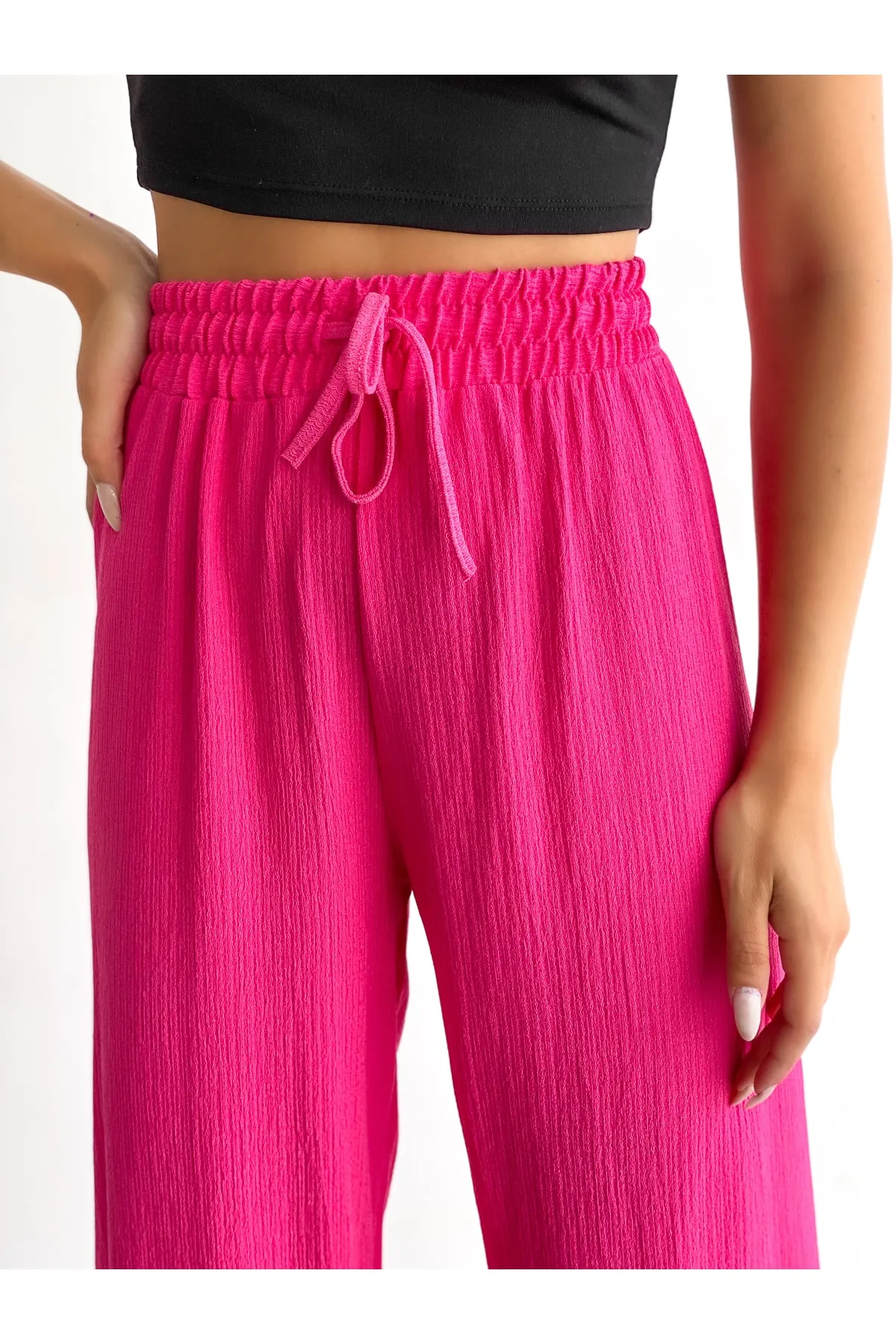 BEJNA  Fuchsiafarbene Palazzo-Hose mit elastischem Bund für Damen