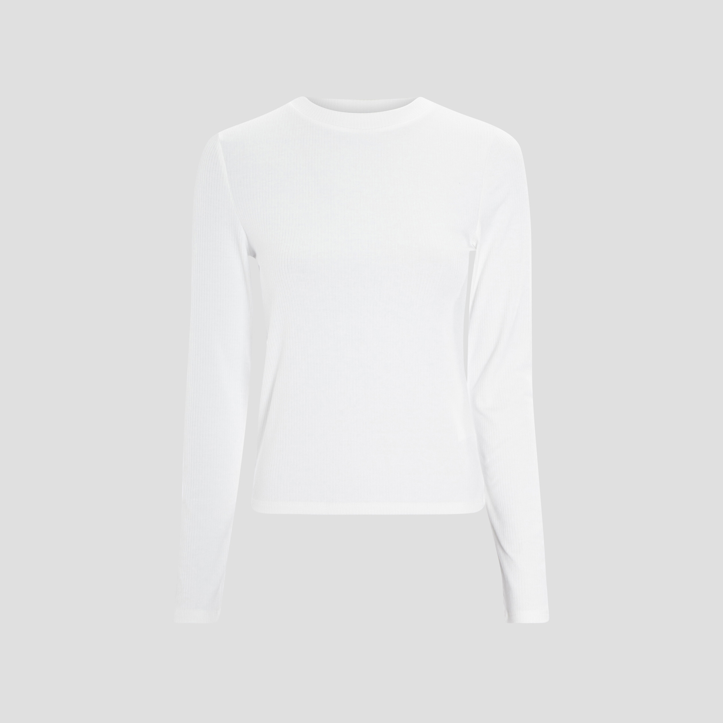 T-shirt côtelé manches longues blanc femme | La Halle