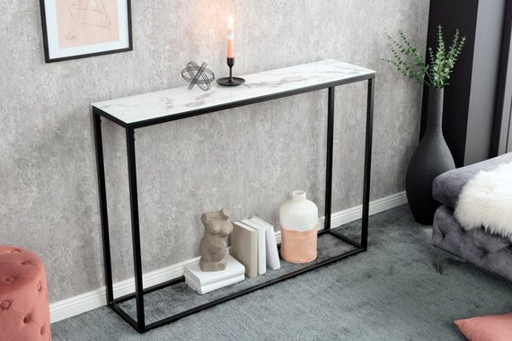 riess-ambiente Konsolentisch BOUTIQUE 110cm weiß / schwarz (Einzelartikel, 1-St), Flur · Kristallglas · Metall · eckig · Marmor-Dekor · Barock
