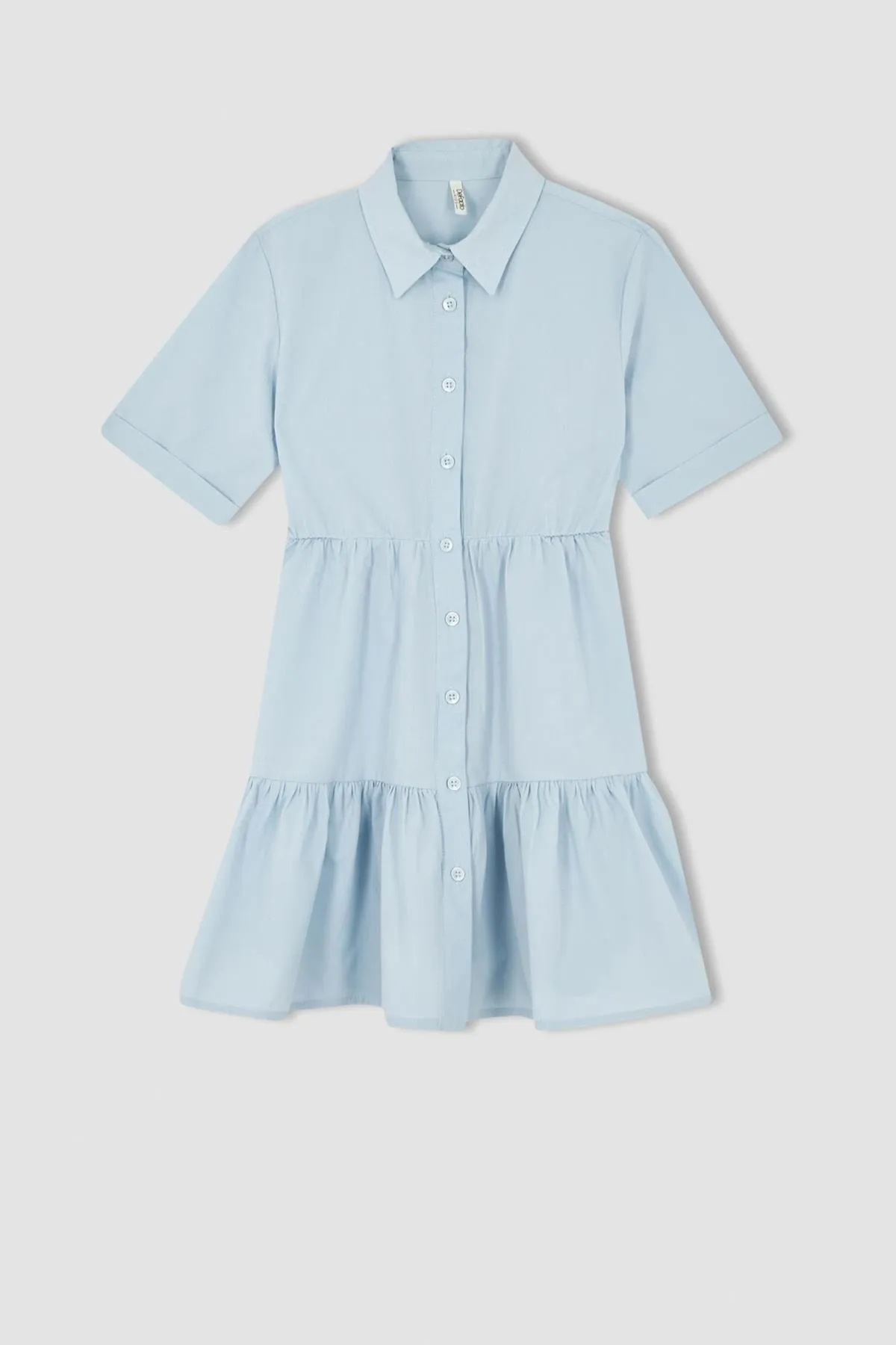 DeFacto  Kurzarm-Midikleid aus Baumwollpopeline mit normaler Passform und Hemdkragen für Mädchen