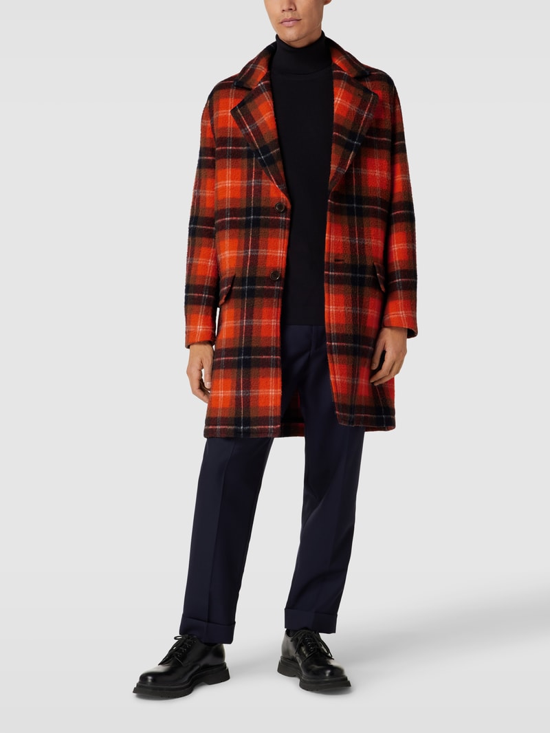 Wollmantel mit Karomuster Modell 'Solano' in orange