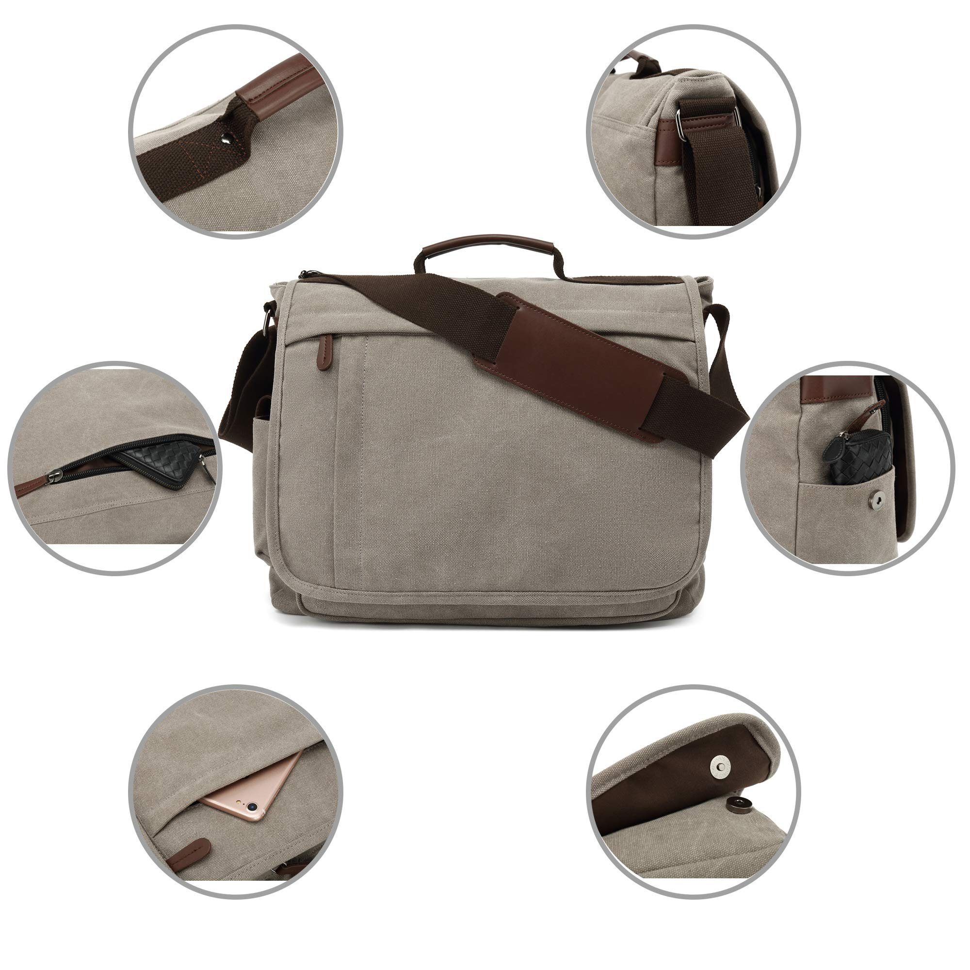 TAN.TOMI Aktentasche Umhängetaschen Herren aus Canvas Schultasche, Aktentasche groß (Schultertasche für Herren), Verstellbarer Schultergurt,Canvas Schultasche