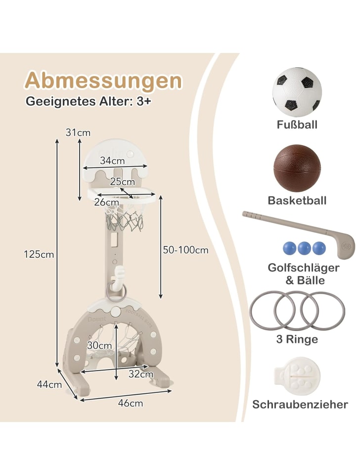 COSTWAY 4-in-1 Kinder Basketballkorb Set in Grau günstig kaufen onesize