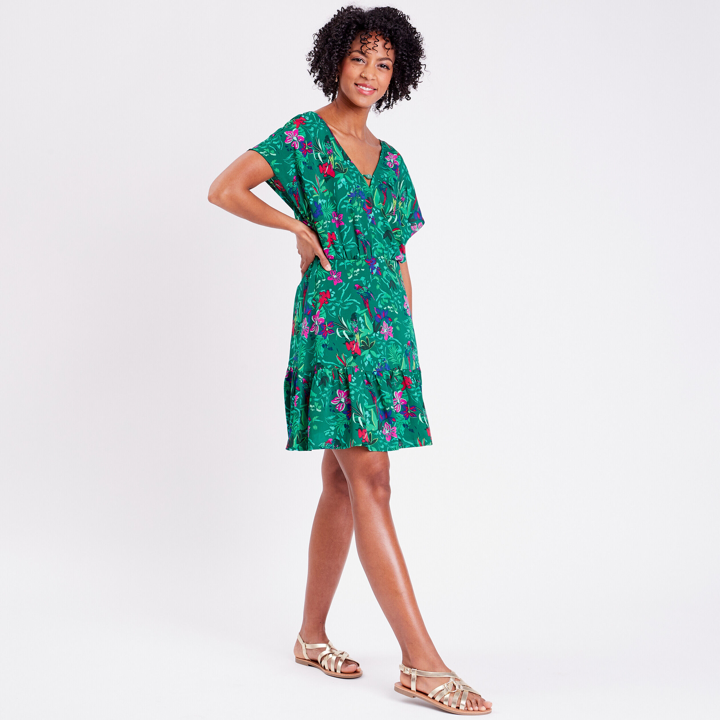 Robe cintrée manches courtes vert femme | Cache Cache