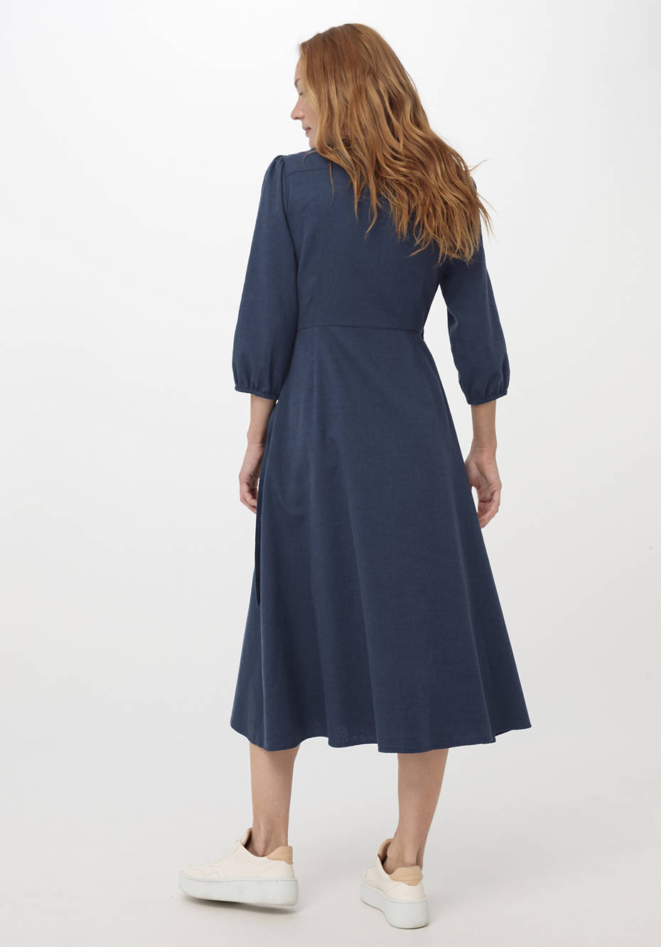Midi-Wickelkleid aus Bio-Baumwolle mit Leinen