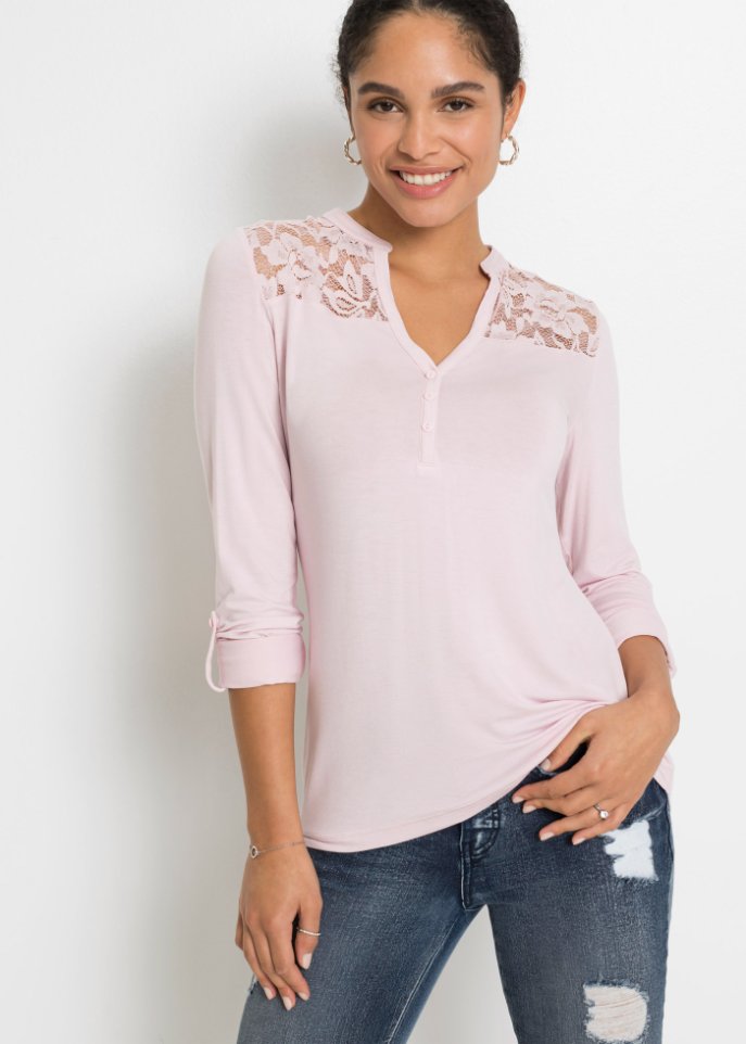 Henleyshirt mit Spitzeneinsatz