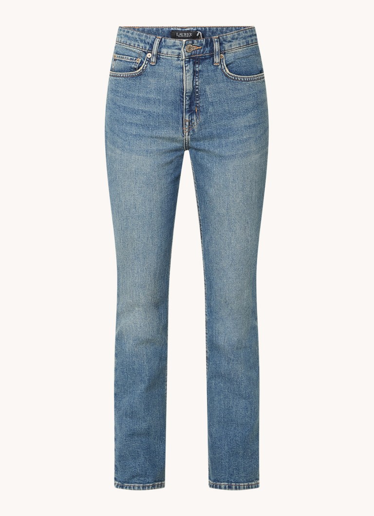 Blugi bootcut cu talie înaltă, decolorare medie