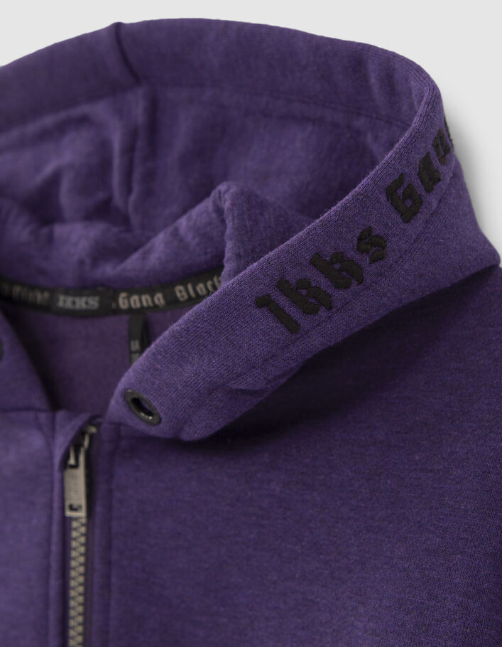 Cardigan violet molleton broderie capuche garçon