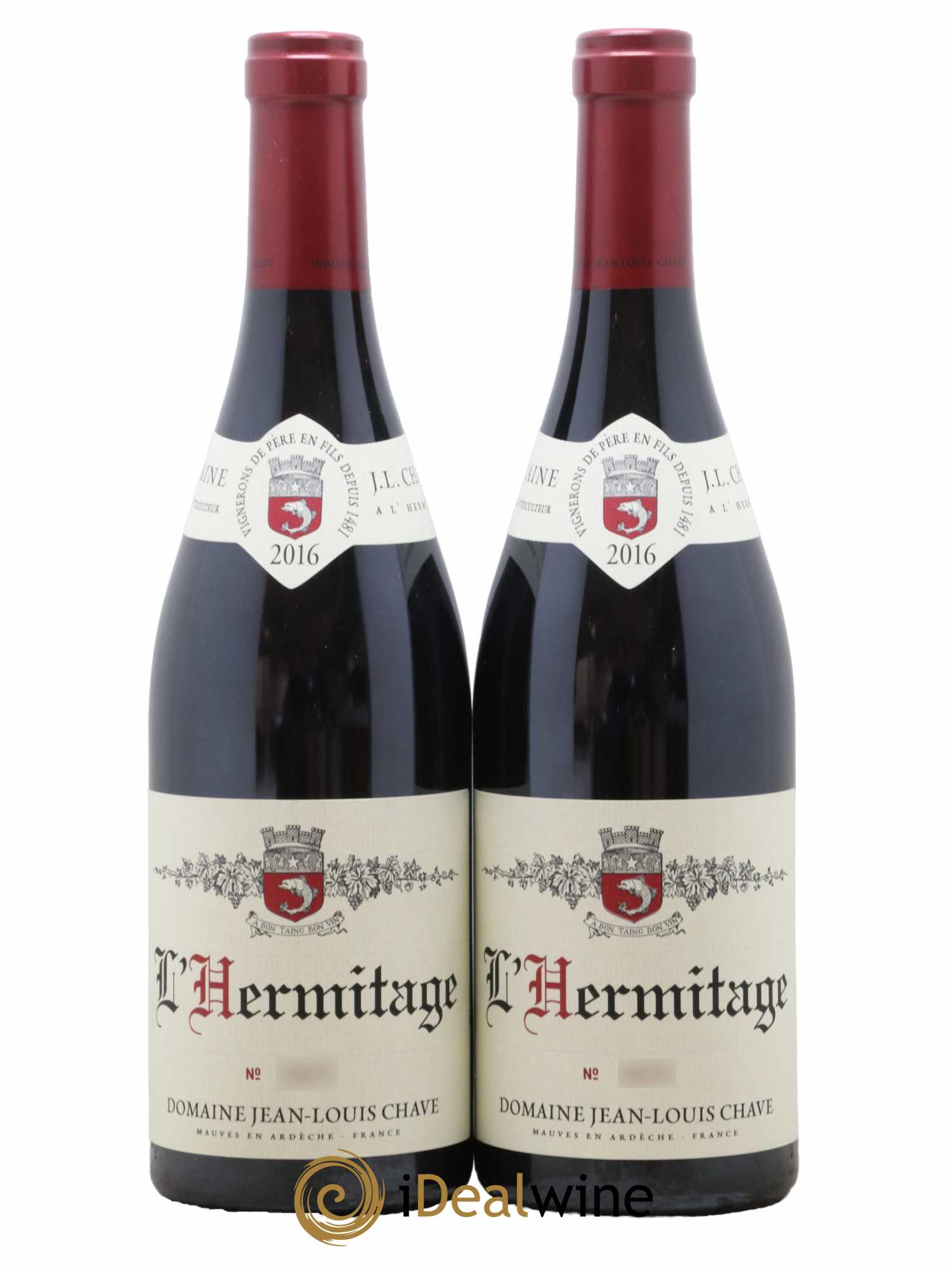 Hermitage Jean-Louis Chave  2016 - Lot de 2 Bouteilles
