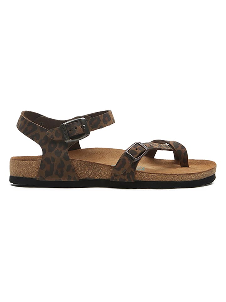 Comfortfusse Leder-Zehensandalen in Braun/ Schwarz günstig kaufen