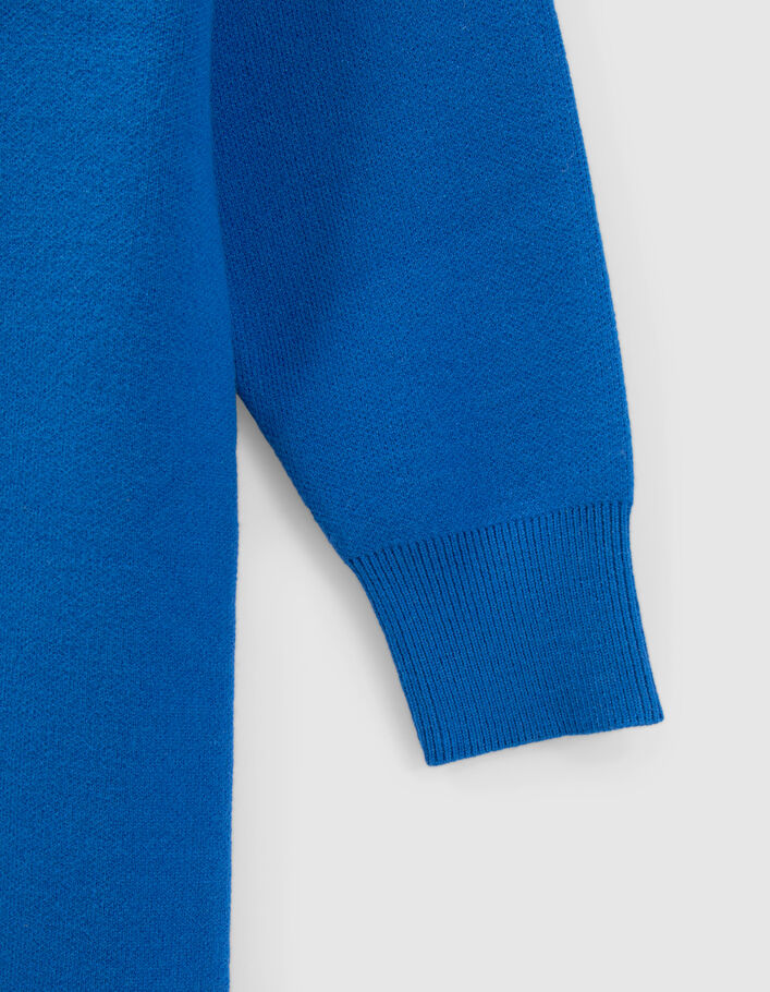 Robe bleue fendue tricot à col montant fille