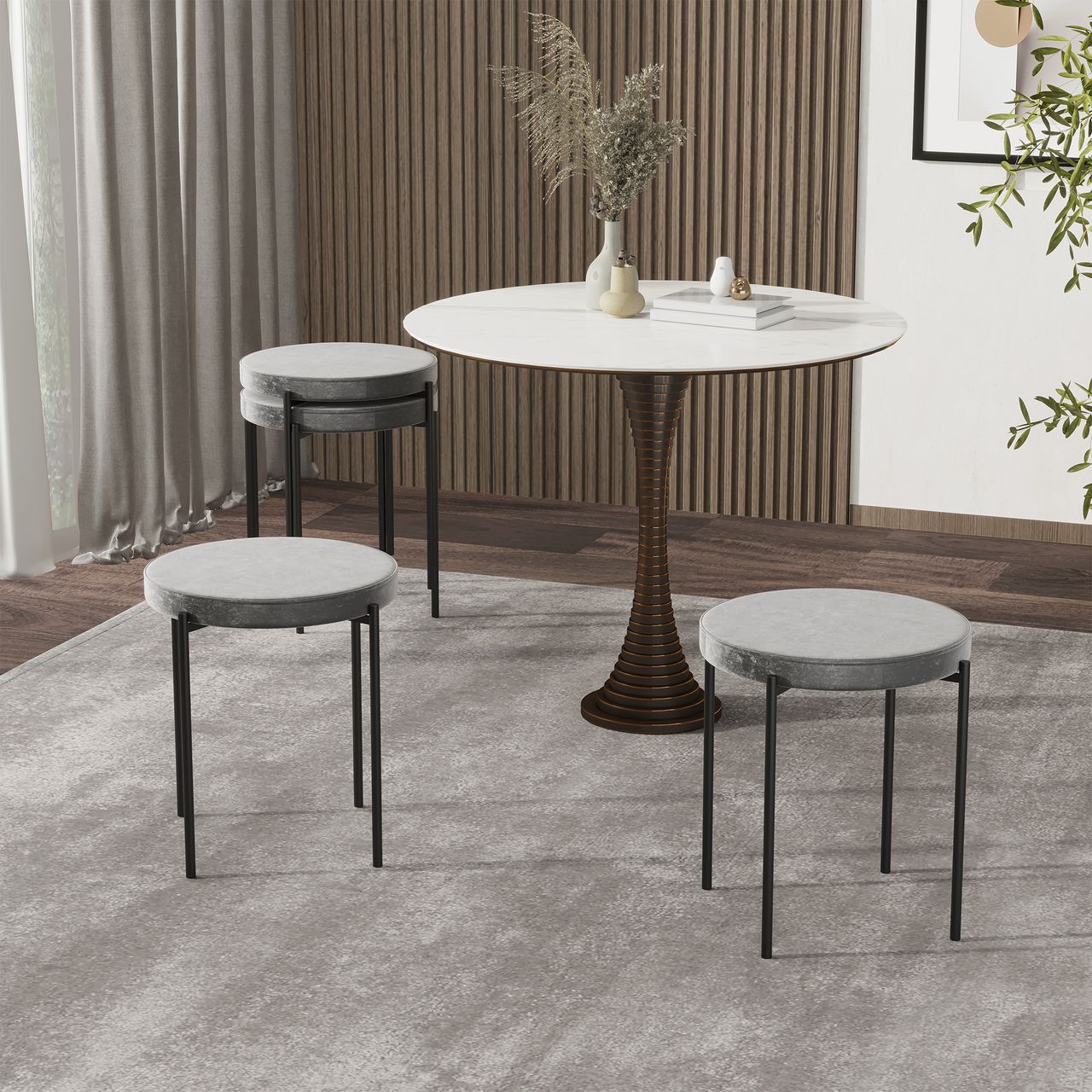 HOMCOM 4er-Set Esszimmerhocker Stapelhocker Küchenhocker Thekenhocker mit gepolstertem Sitz Rundhocker Barhocker Velvet-Touch modern Küche Esszimmer Polyester Stahl Dunkelgrau 41,5 x 41,5 x 46 cm