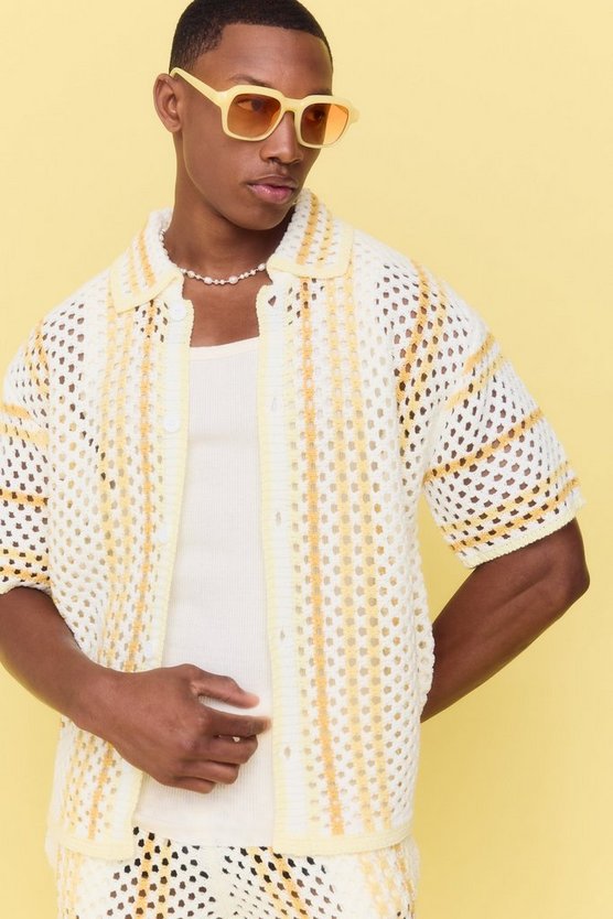 Kastiges gestreiftes Oversize Strick-Hemd