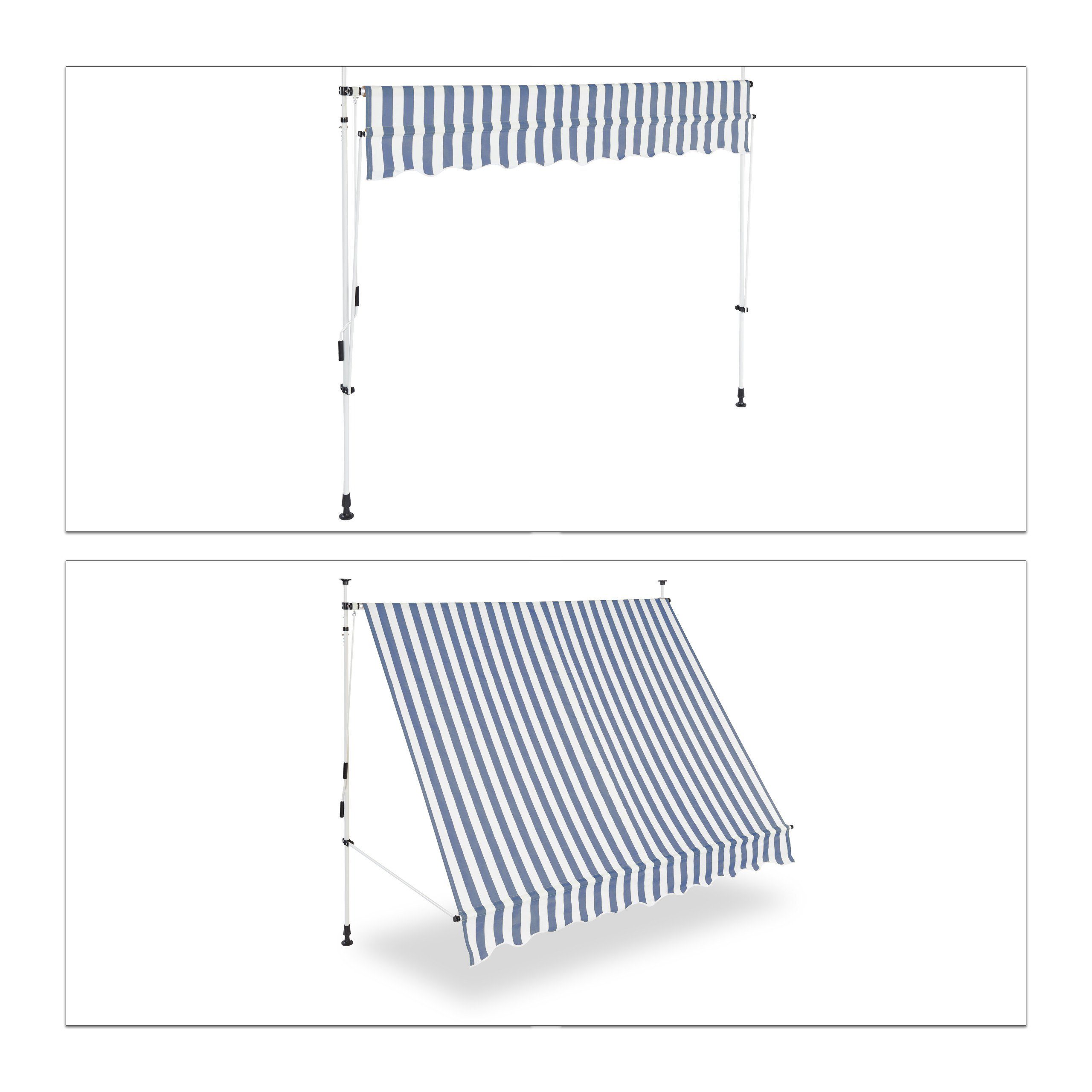 relaxdays Klemmmarkise Klemmmarkise blau weiß 250 x 120 cm