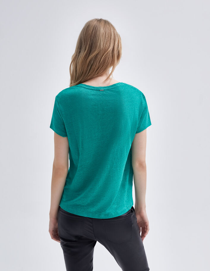 Tee-shirt menthe en maille de lin brodée Femme