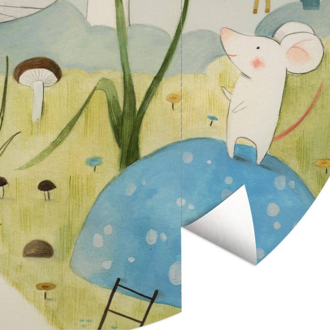 K&L Wall Art Fototapete Fototapete Loske Mäusestadt Kinderzimmer Vliestapete Rund kleine Maus, Mäusedorf Tapete