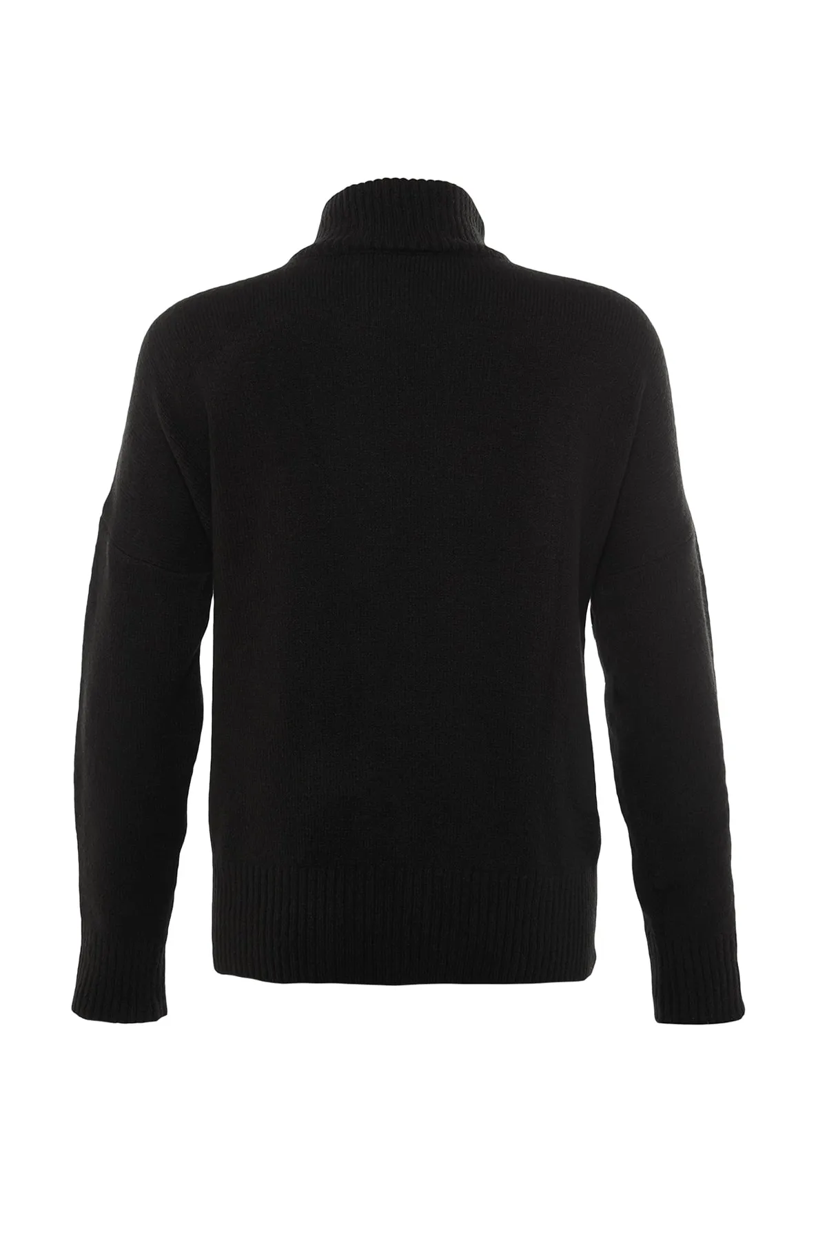 Trendyol Collection  Schwarzer, weich strukturierter Strickpullover mit Stehkragen und weiter Passform TWOAW23KZ00469