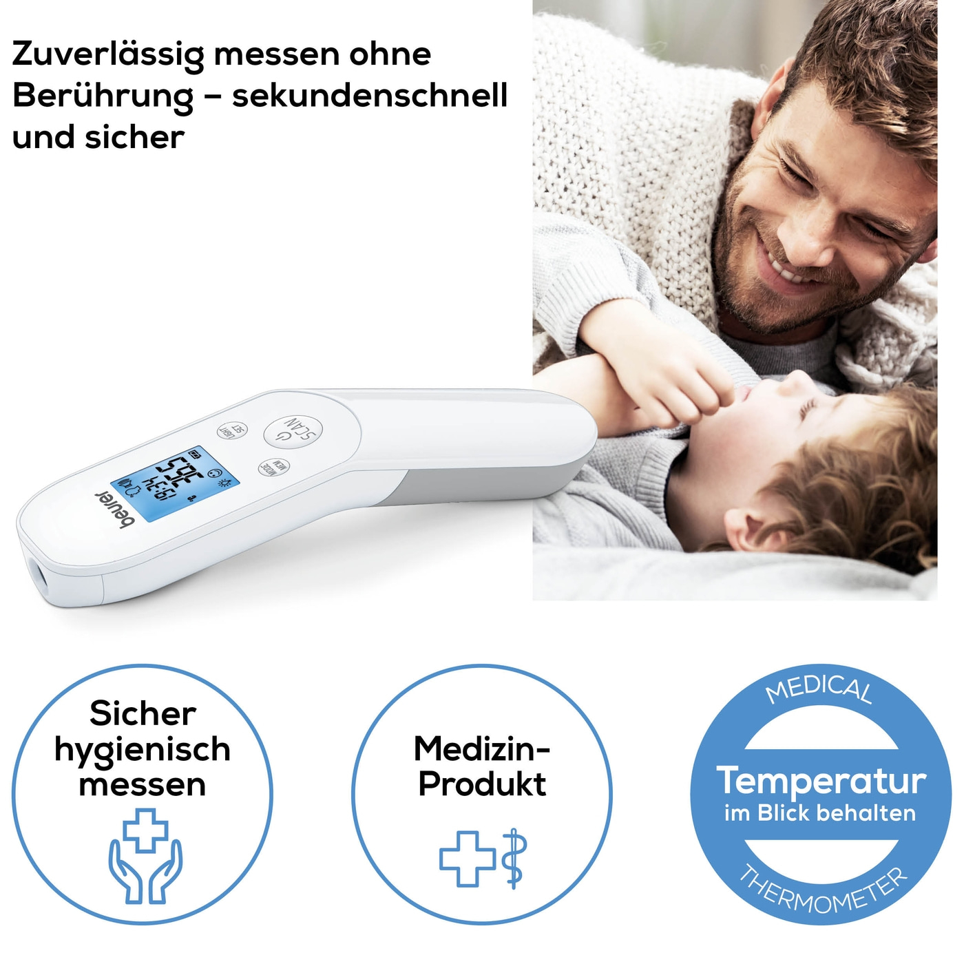 Beurer kontaktloses Thermometer FT 85-Kontaktloses Fieberthermometer für mehr Hygiene dank Infrarot-Messtechnik
