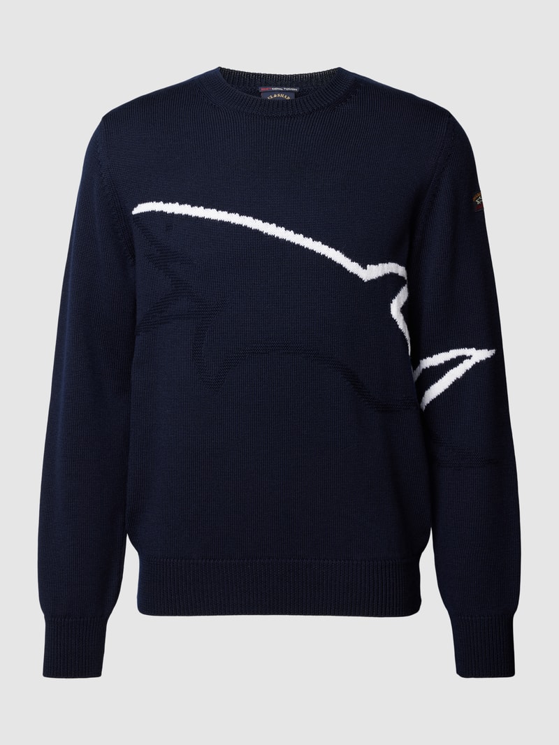 Strickpullover aus Schurwolle mit Rundhalsausschnitt in marineblau