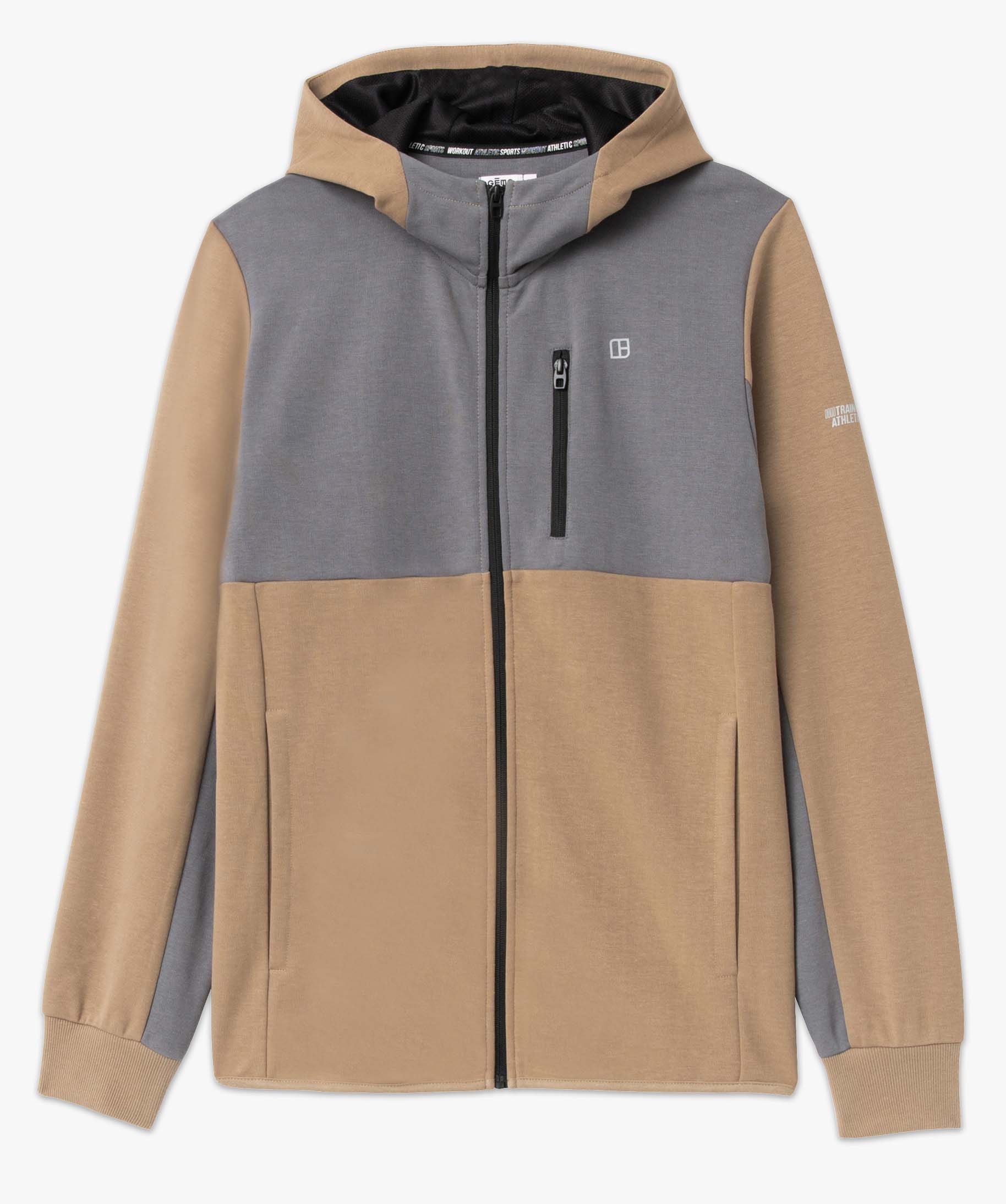 Sweat homme zippé à capuche beige | GEMO