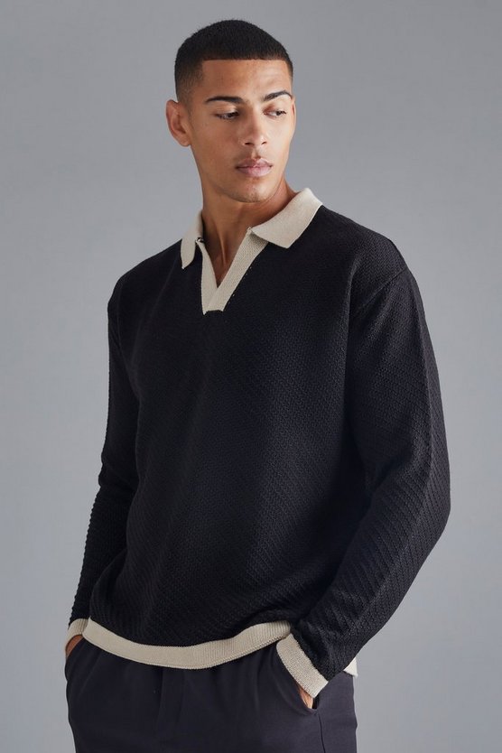 Langärmliges Oversize Poloshirt mit Kontrast-Kragen
