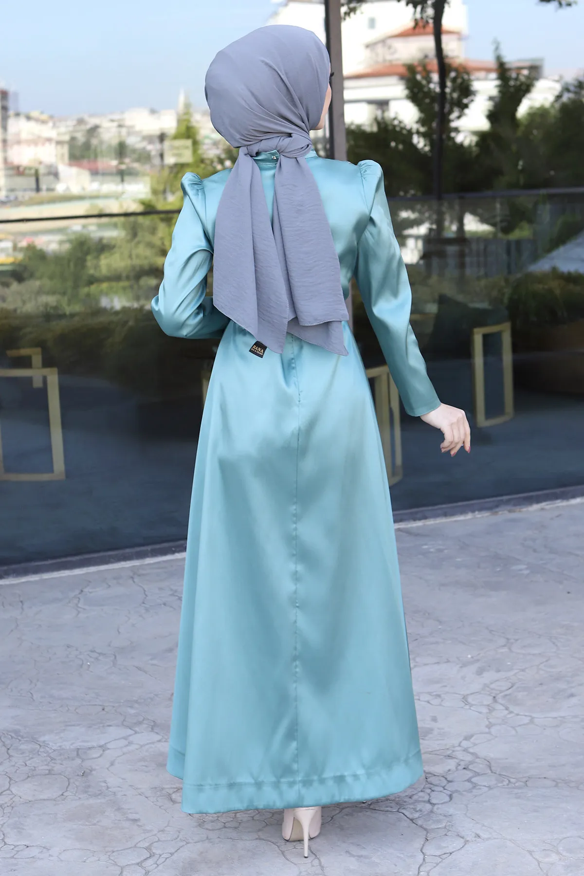 Tesettür Dünyası  Gürteldetailliertes Abendkleid Tsd220543 Mintgrün