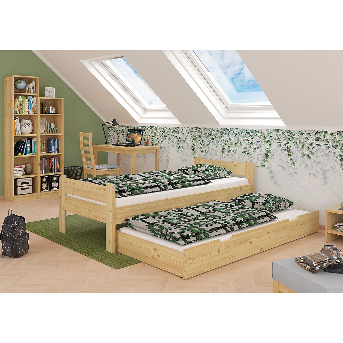 Bettgestell Kiefer Massivholz 90x200 mit Kopf- und Fußteil