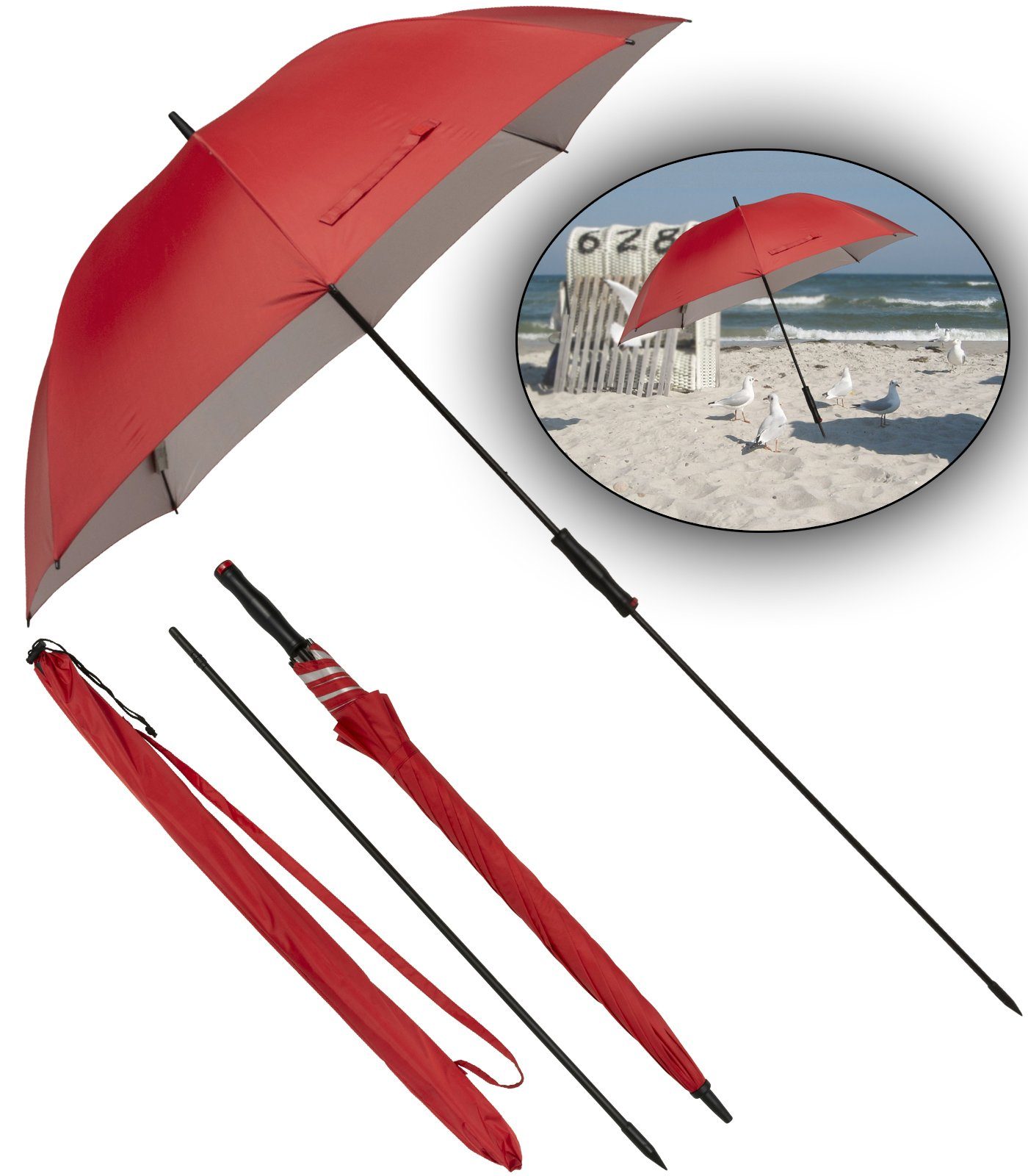 derby Langregenschirm XXL Golfschirm mit UV-Schutz, uni innen silber, für Strand und Camping für Familien und Paare