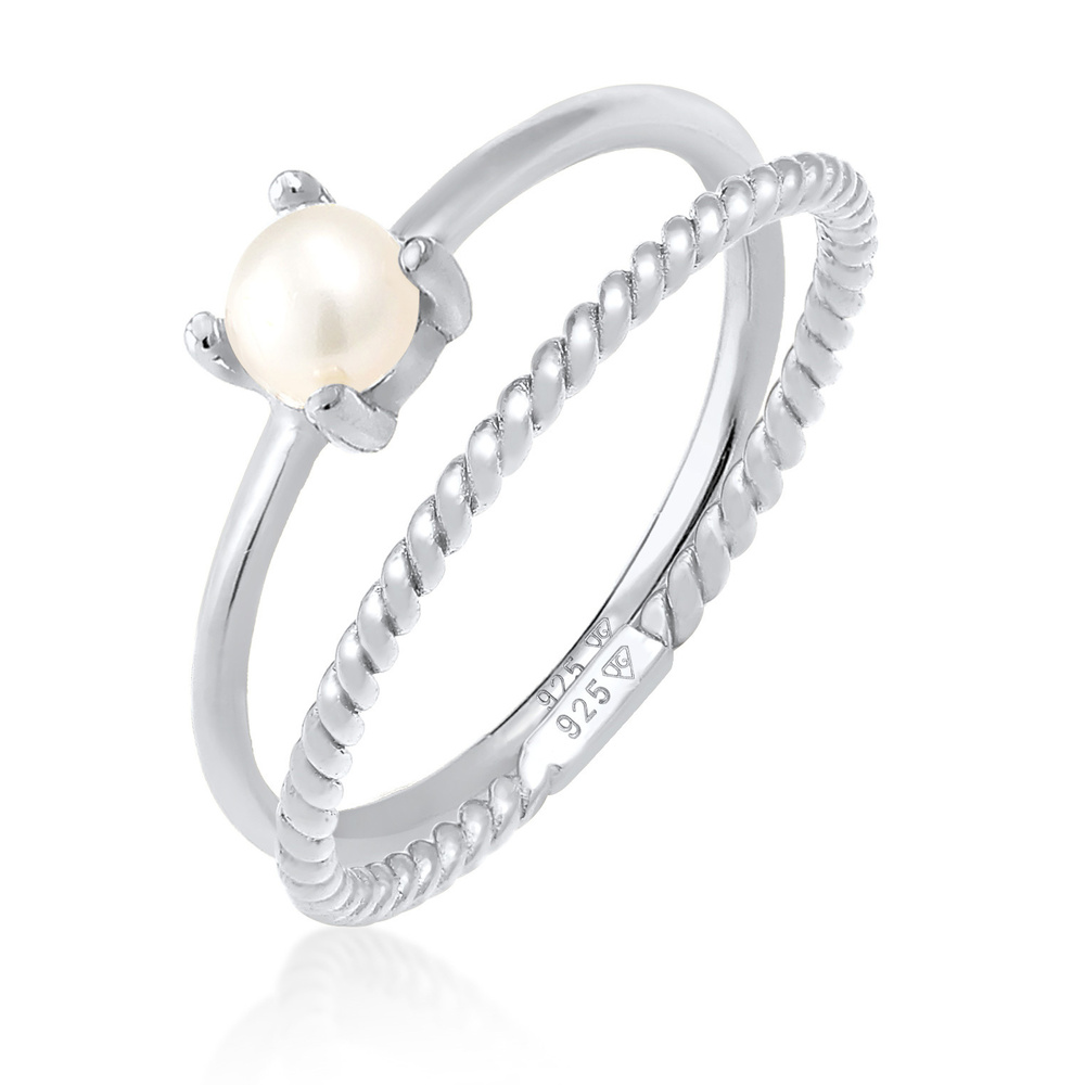 Elli PREMIUM Elli PREMIUM Bague Femmes Twisted set de 2 avec perle de culture d'eau douce en a Bague