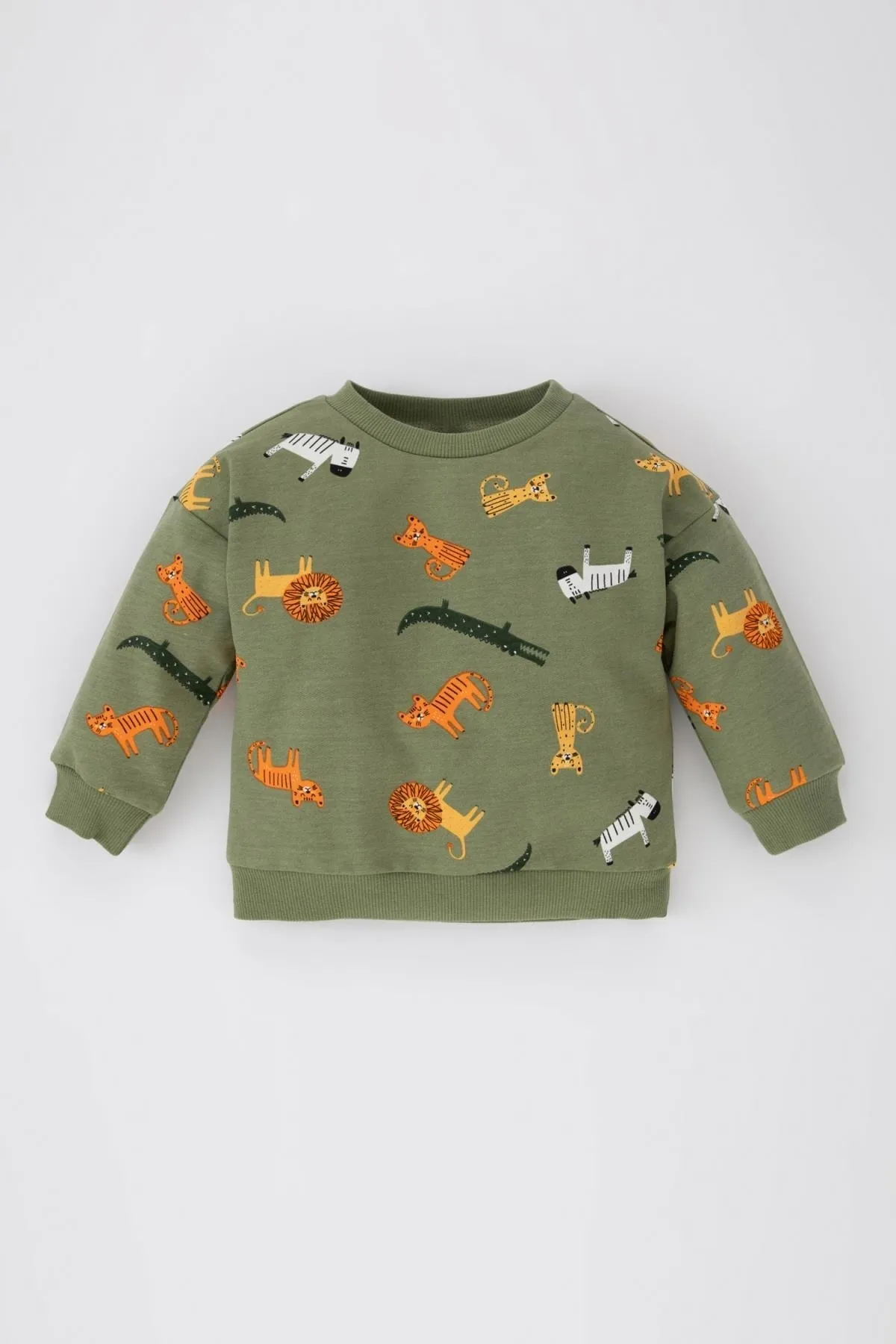 DeFacto  Sweatshirt-Stoff-Sweatshirt mit normaler Passform und Rundhalsausschnitt mit Tiermuster für Babys