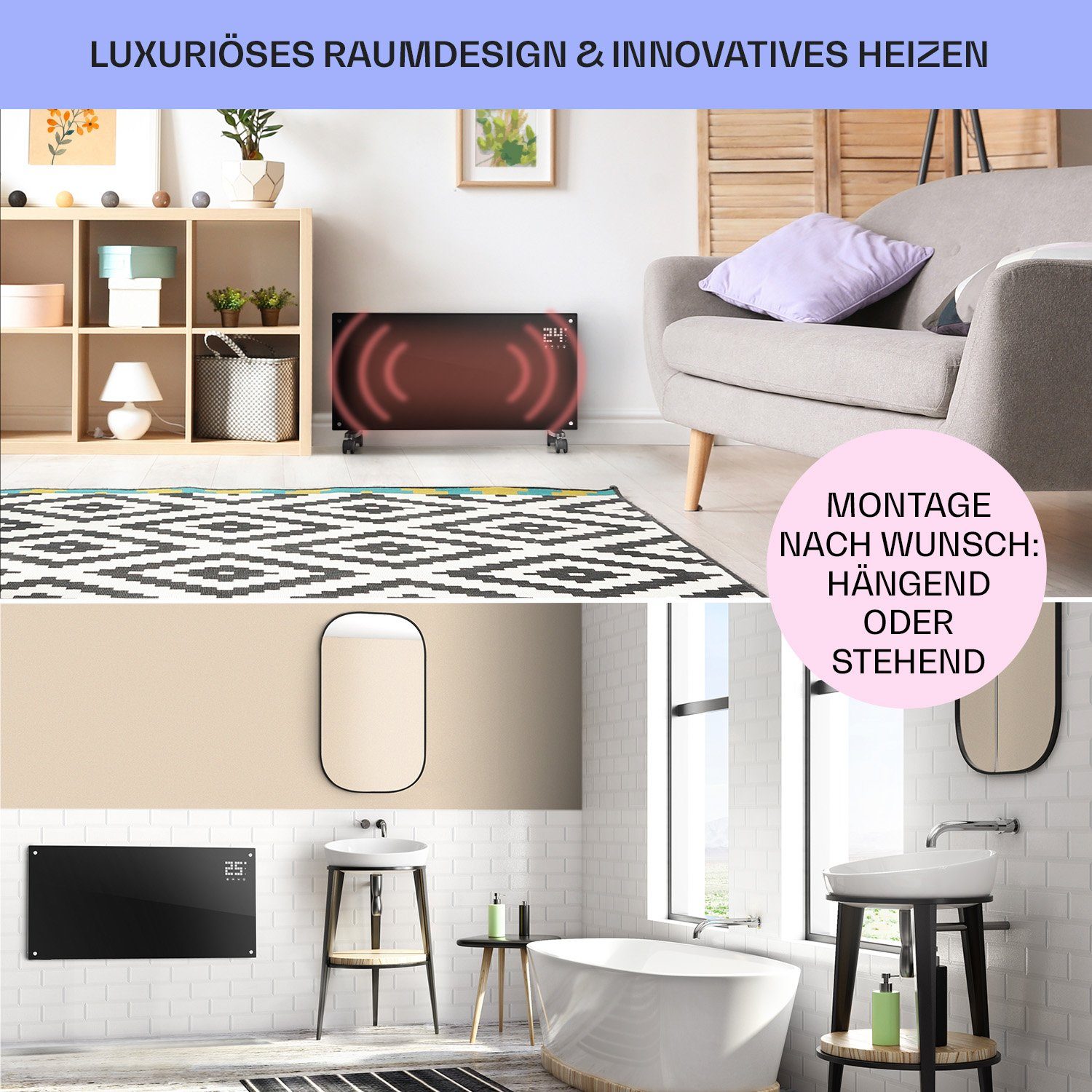 Klarstein Heizstrahler Bornholm, 2000 W, Konvektorheizung elektrisch Elektrokoheizung energiesparend Heizkörper
