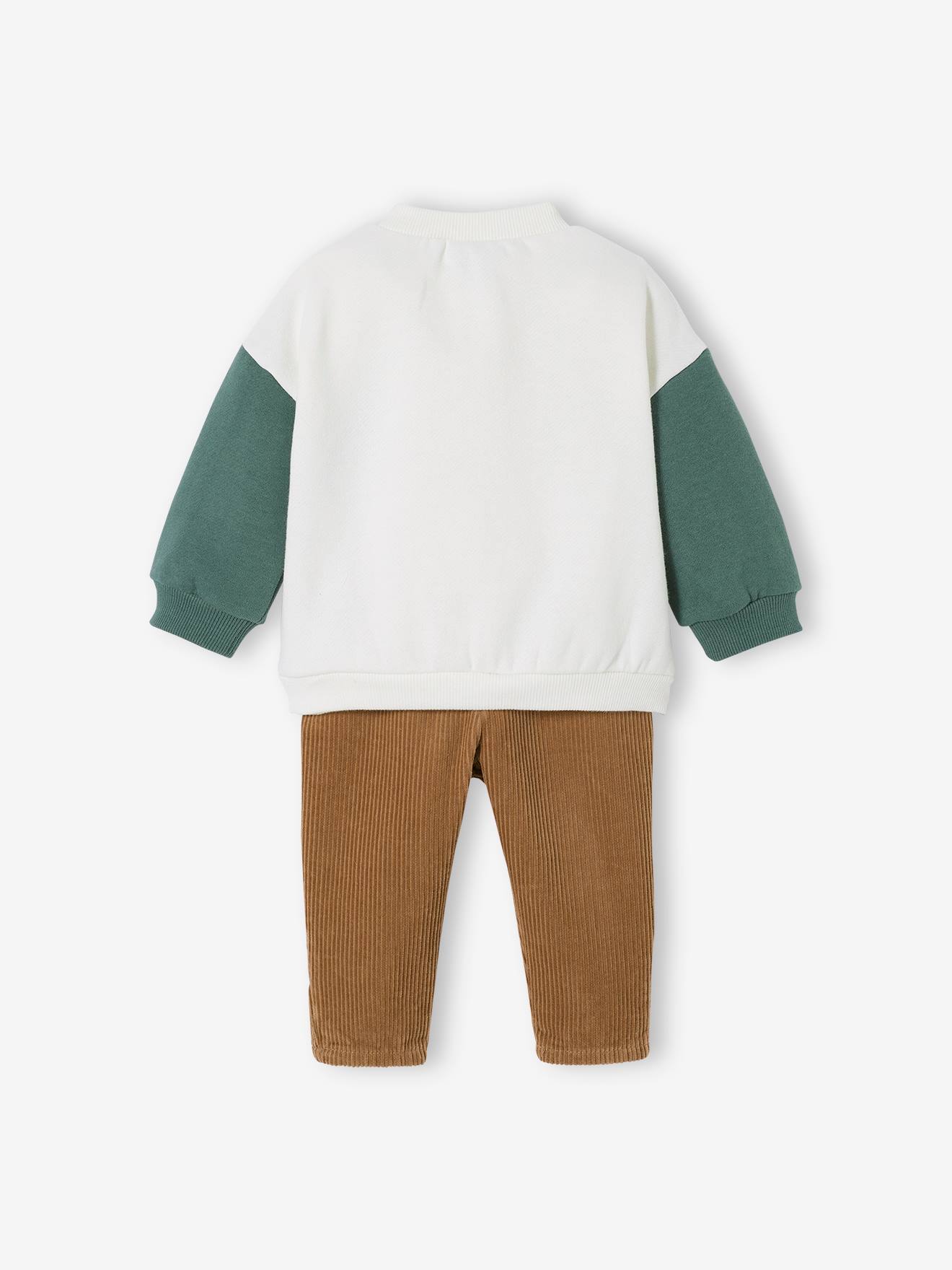 Vertbaudet Baby-Set: Sweatshirt & Cordhose - wollweiß
