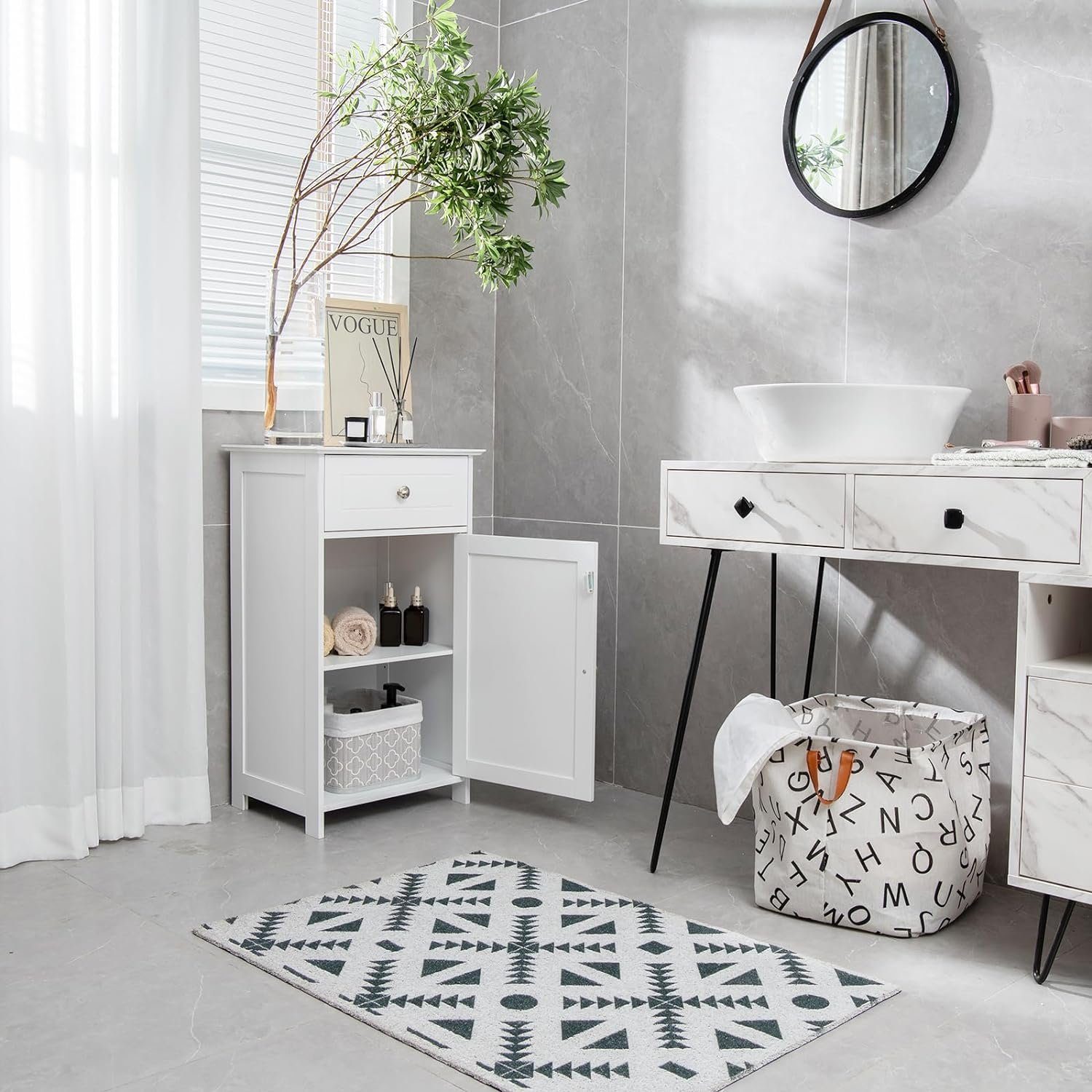 KOMFOTTEU Badkommode Badschrank, mit Schublade & Tür, 43 × 34 × 77 cm, weiß