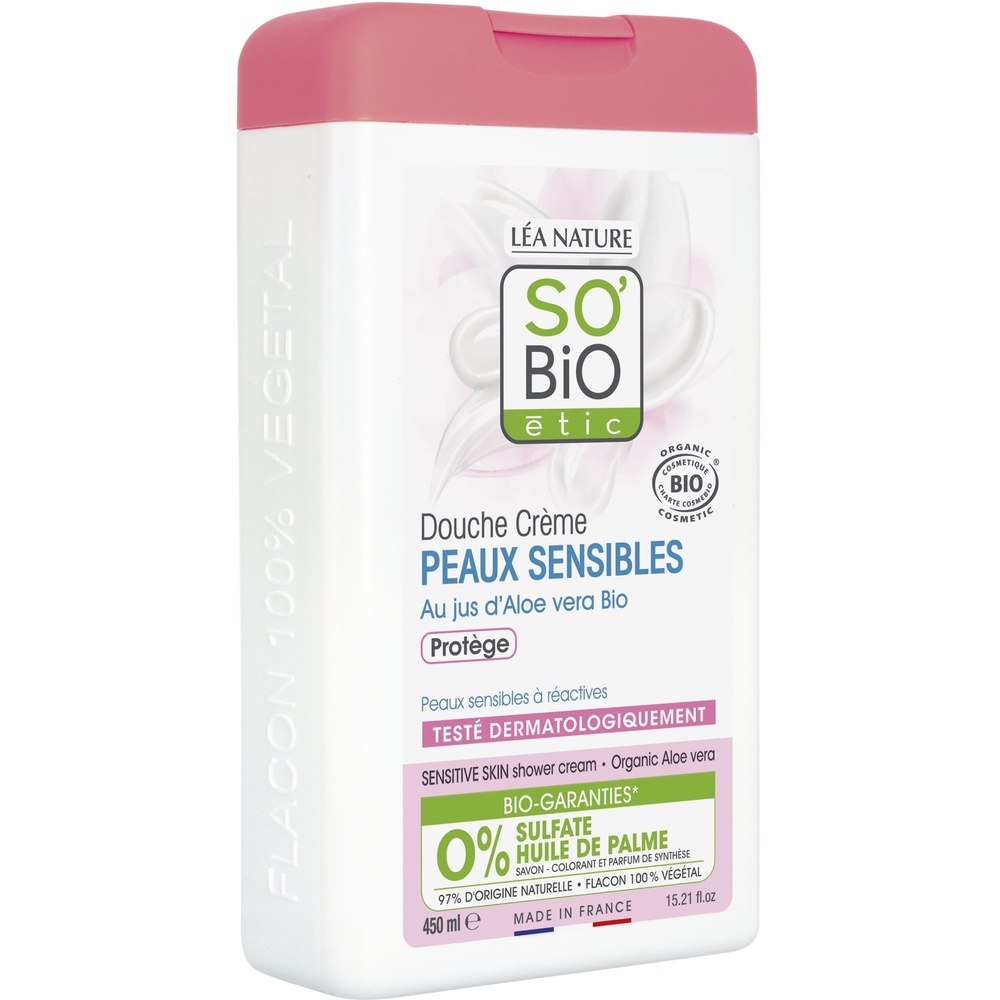 LÉA NATURE SO BiO étic Douche crème peaux sensibles, au jus d'Aloe vera bio, protège Douche crème