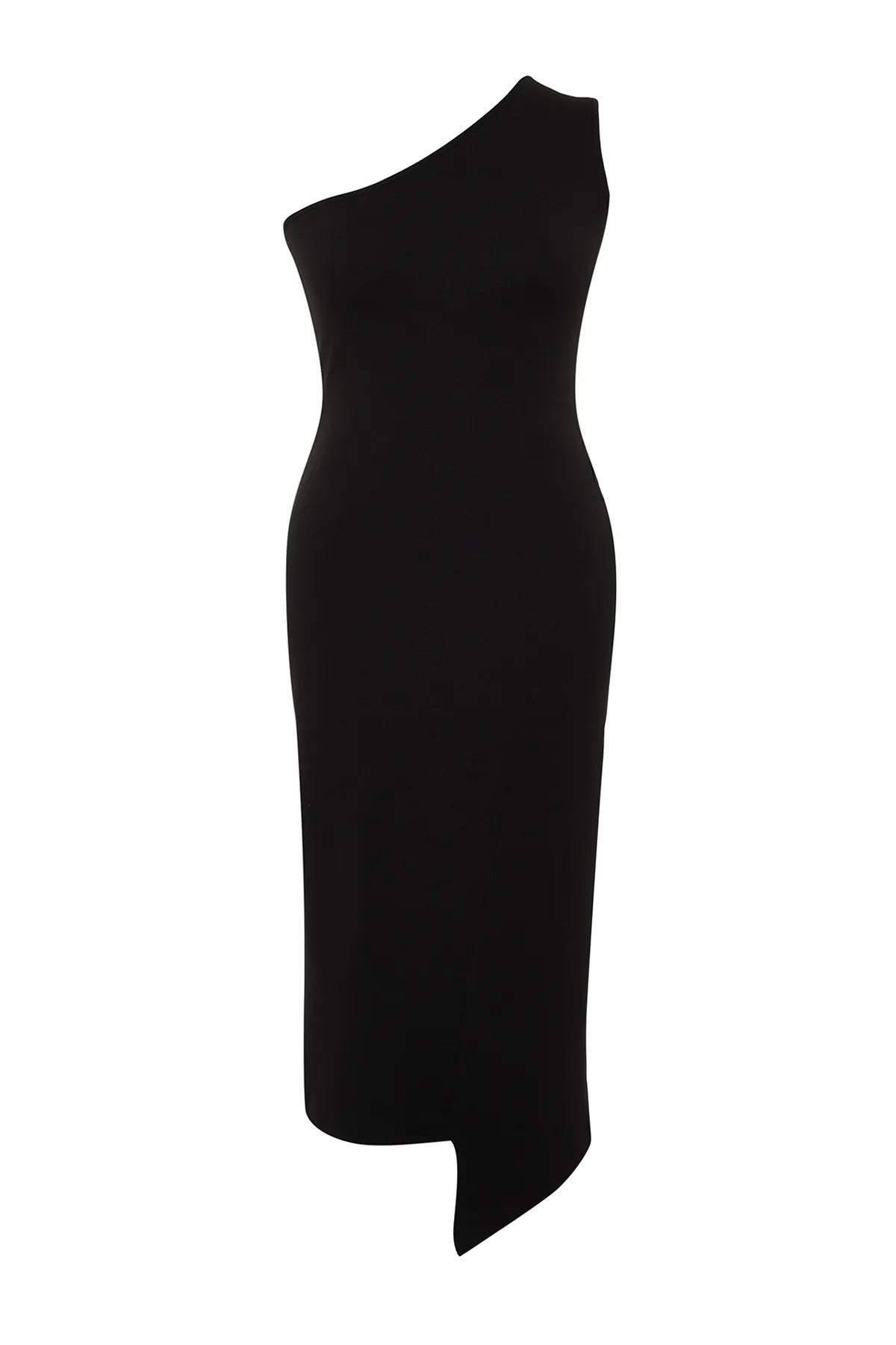 Trendyol Curve  Schwarzes asymmetrisches Strickkleid mit einer Schulter TBBSS24AH00158