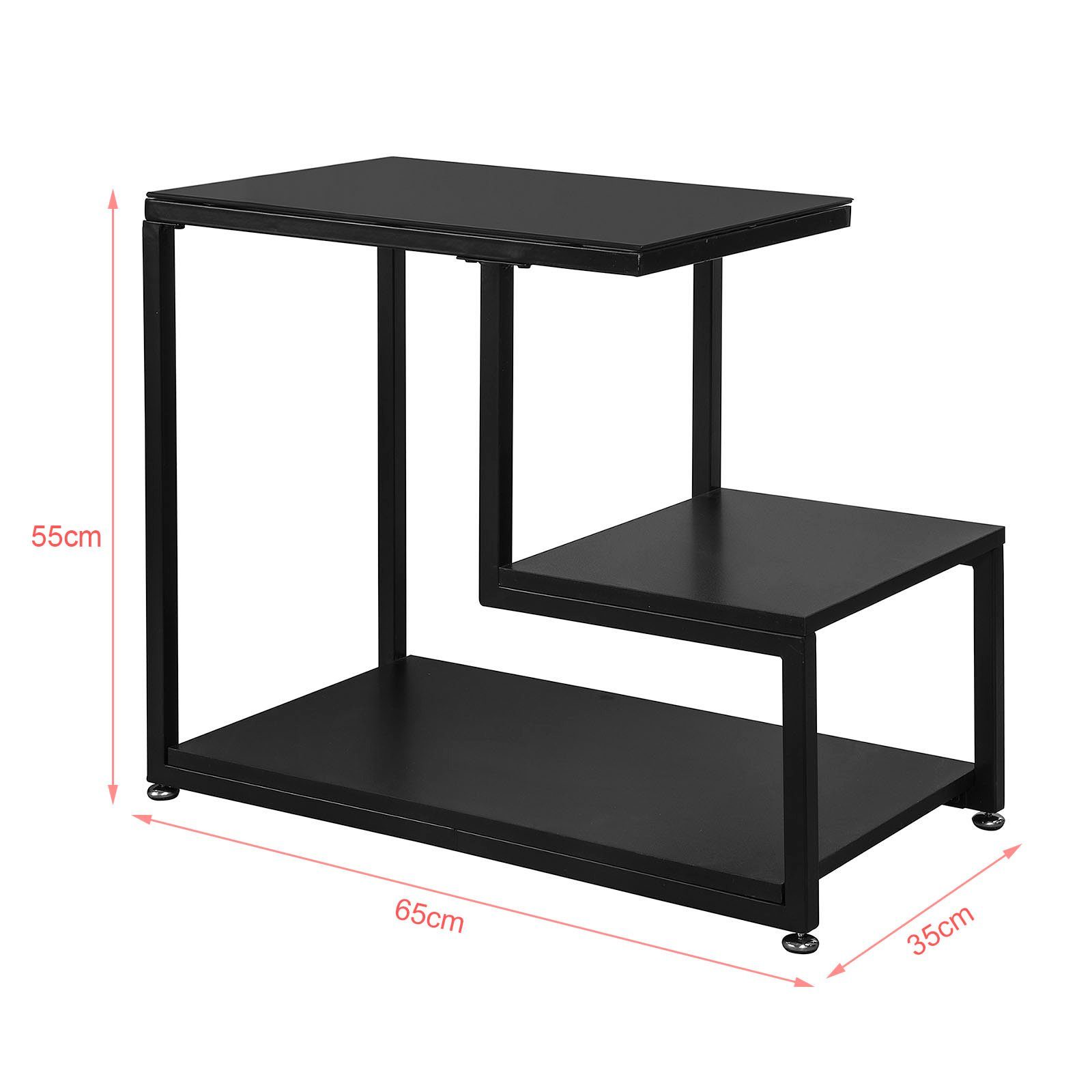 SoBuy Beistelltisch FBT65, mit Glasplatte Sofatisch Glastisch Couchtisch mit 3 Ablagen schwarz