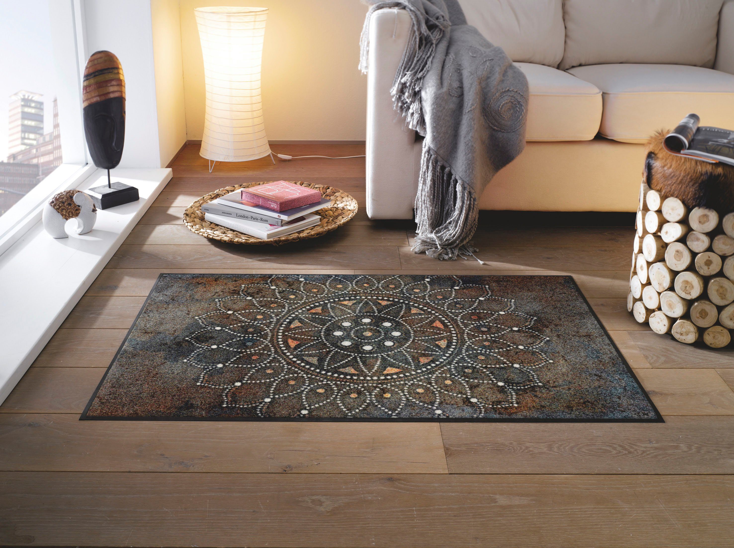 Teppich Madhana, wash+dry by Kleen-Tex, rechteckig, Höhe: 7 mm, Motiv Mandala, rutschhemmend, In- und Outdoor geeignet, waschbar