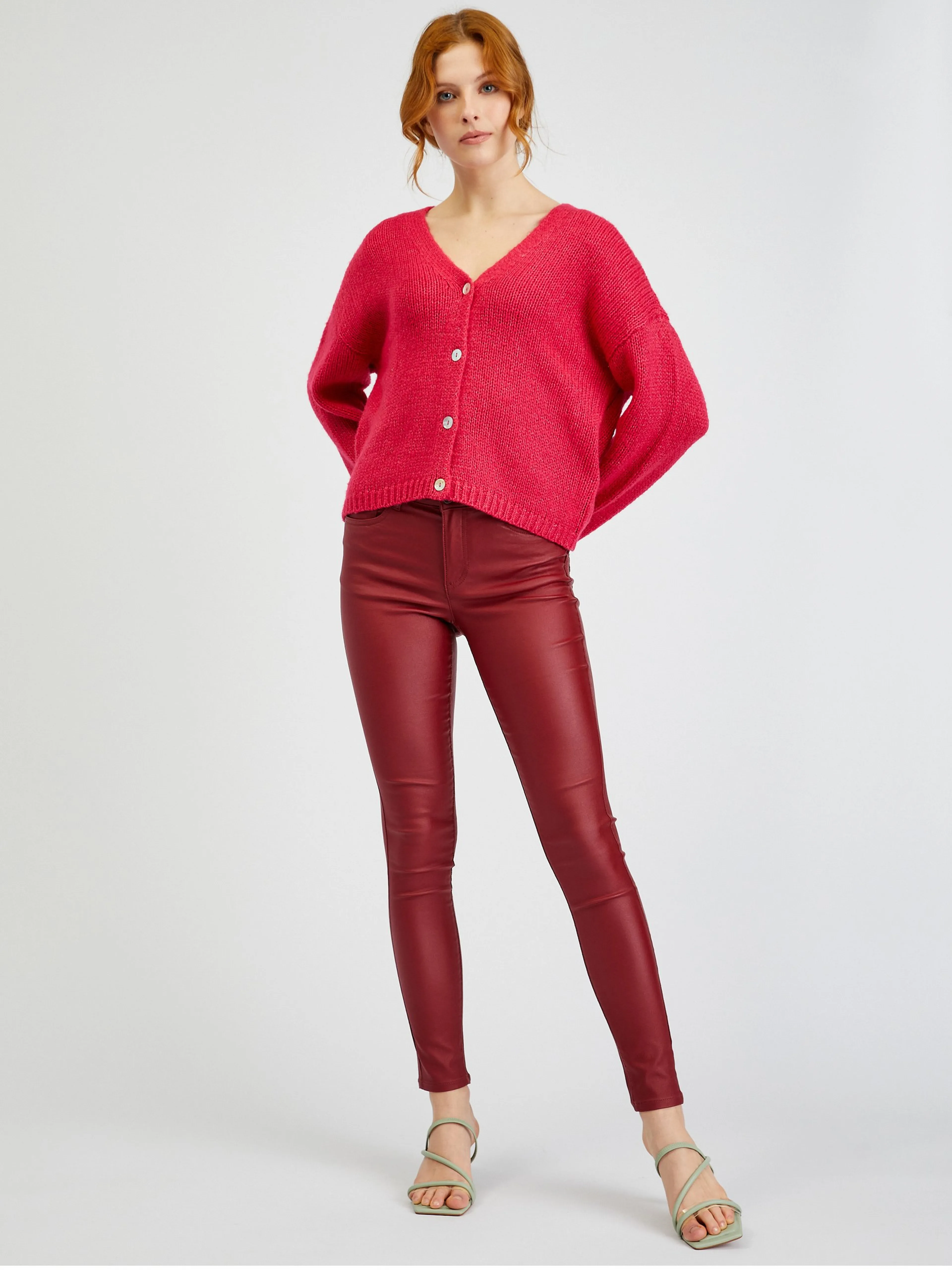 Dunkelrosa lockere Damen-Strickjacke ORSAY